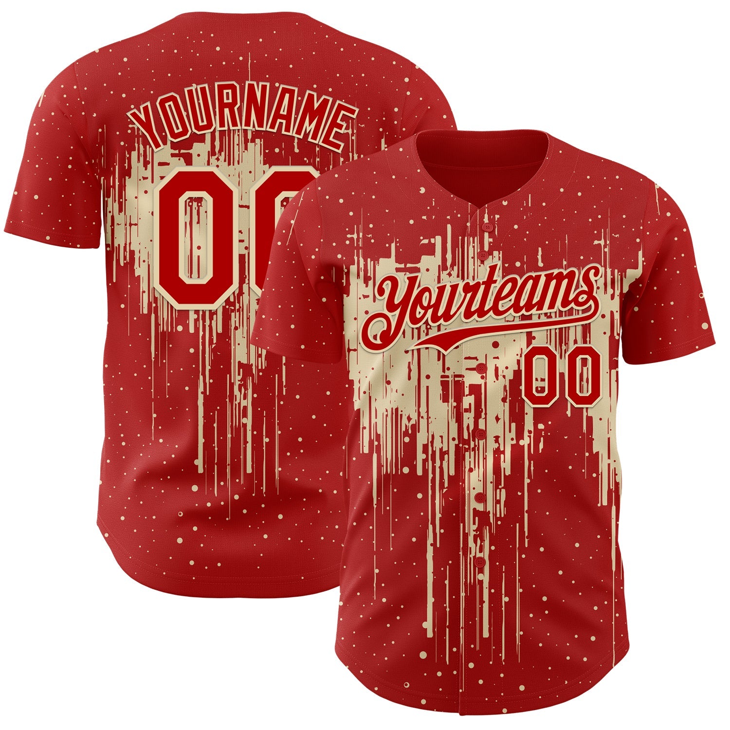 Custom Red Cream 3D Pattern Design Dripping Splatter Paint Authentic Baseball Jersey
