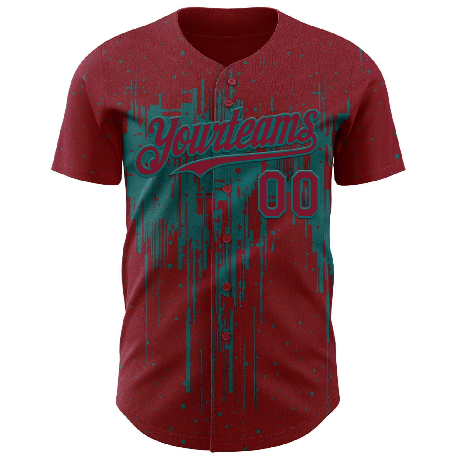 Custom Crimson Teal 3D Pattern Design Dripping Splatter Paint Authentic Baseball Jersey