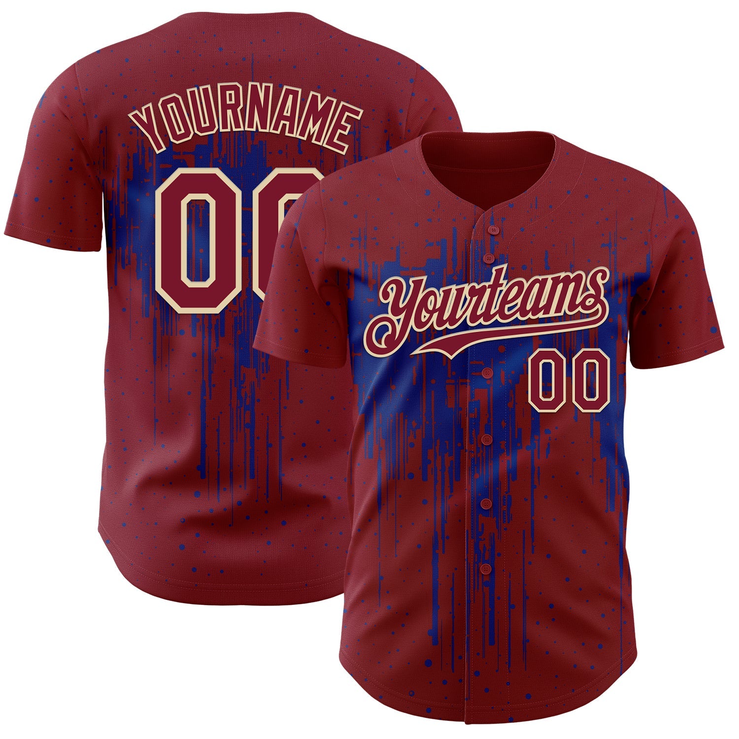 Custom Crimson Cream-Royal 3D Pattern Design Dripping Splatter Paint Authentic Baseball Jersey