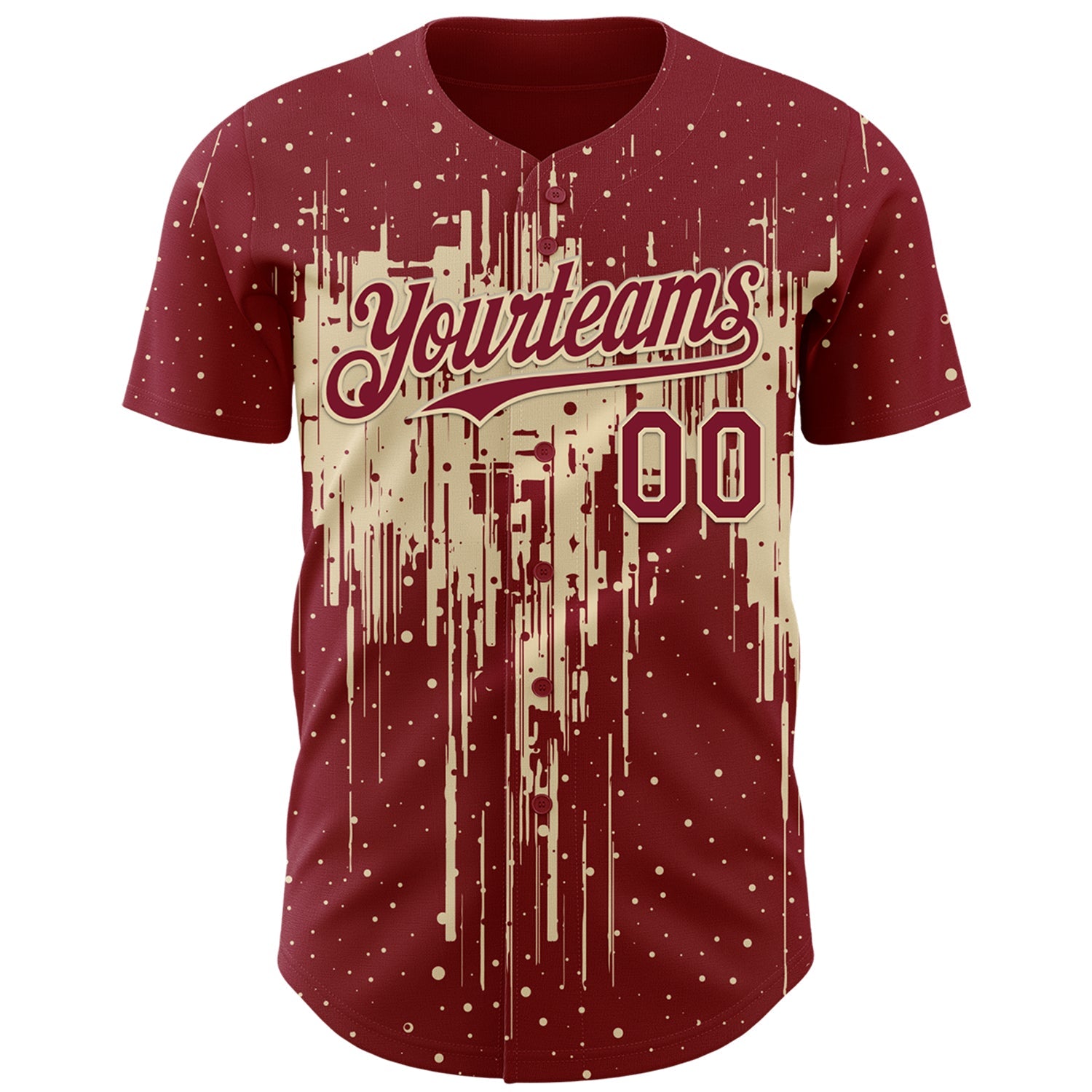 Custom Crimson Cream 3D Pattern Design Dripping Splatter Paint Authentic Baseball Jersey