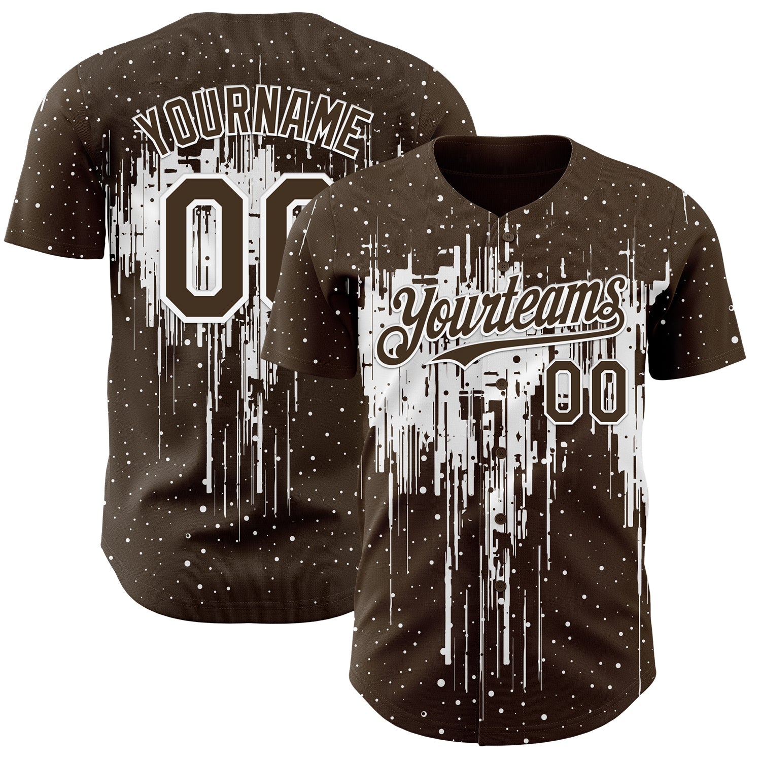 Custom Brown White 3D Pattern Design Dripping Splatter Paint Authentic Baseball Jersey