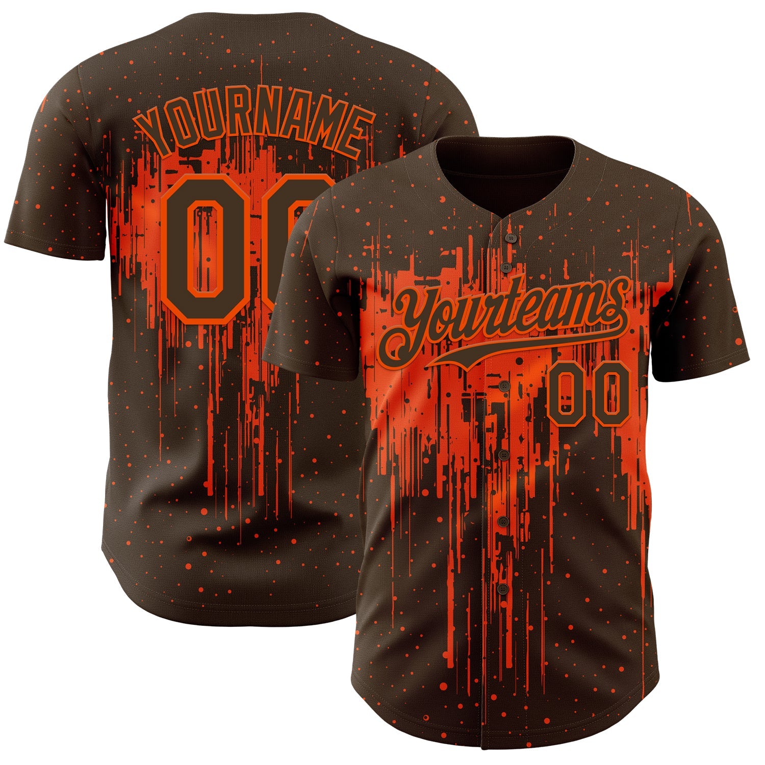 Custom Brown Orange 3D Pattern Design Dripping Splatter Paint Authentic Baseball Jersey
