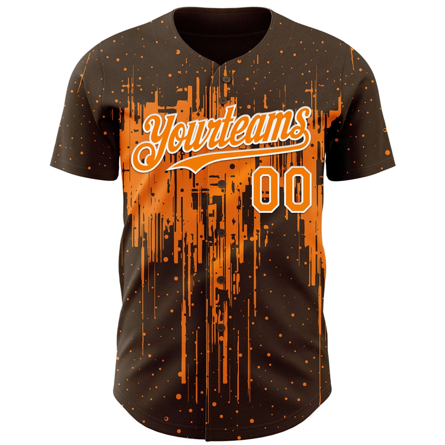 Custom Brown Bay Orange-White 3D Pattern Design Dripping Splatter Paint Authentic Baseball Jersey