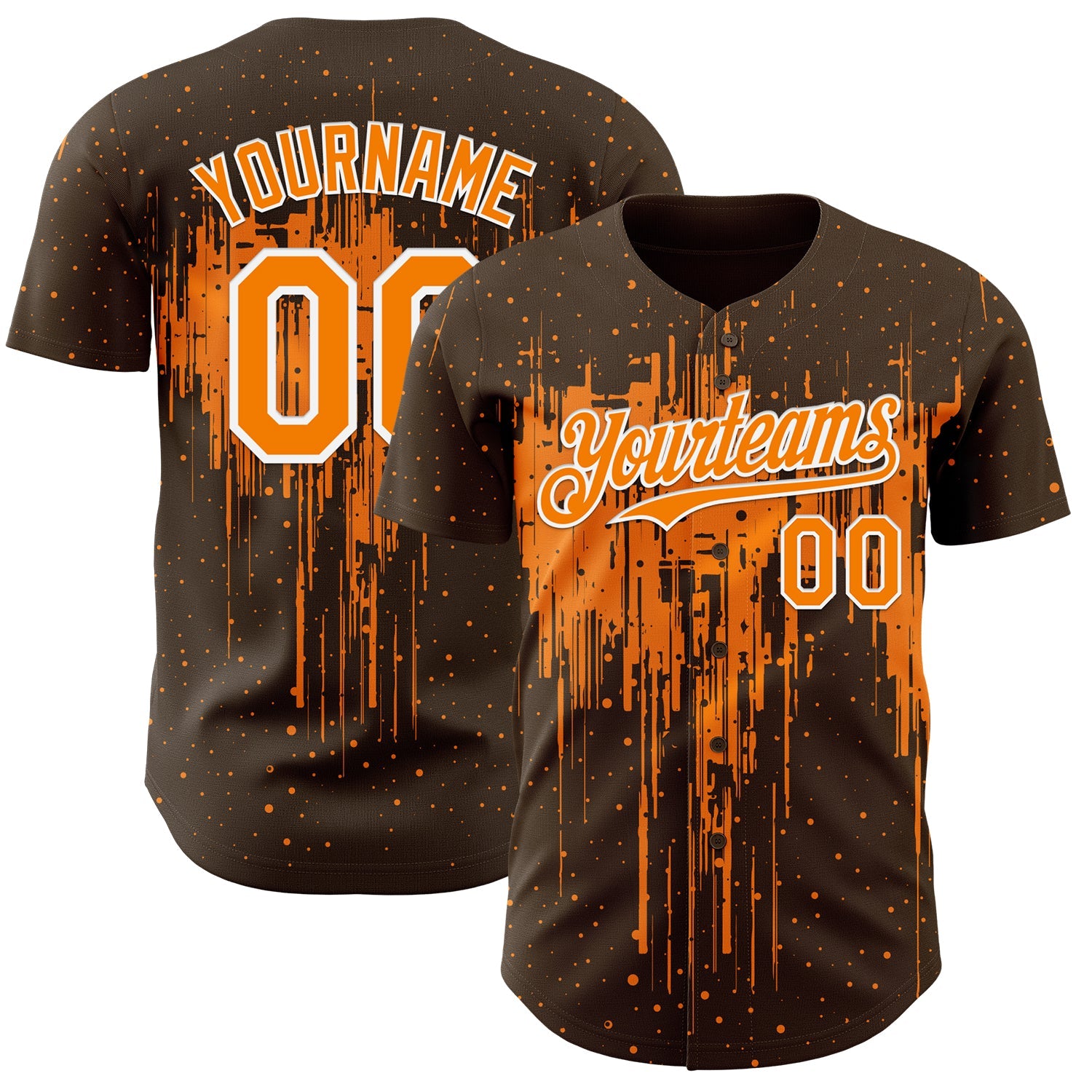 Custom Brown Bay Orange-White 3D Pattern Design Dripping Splatter Paint Authentic Baseball Jersey