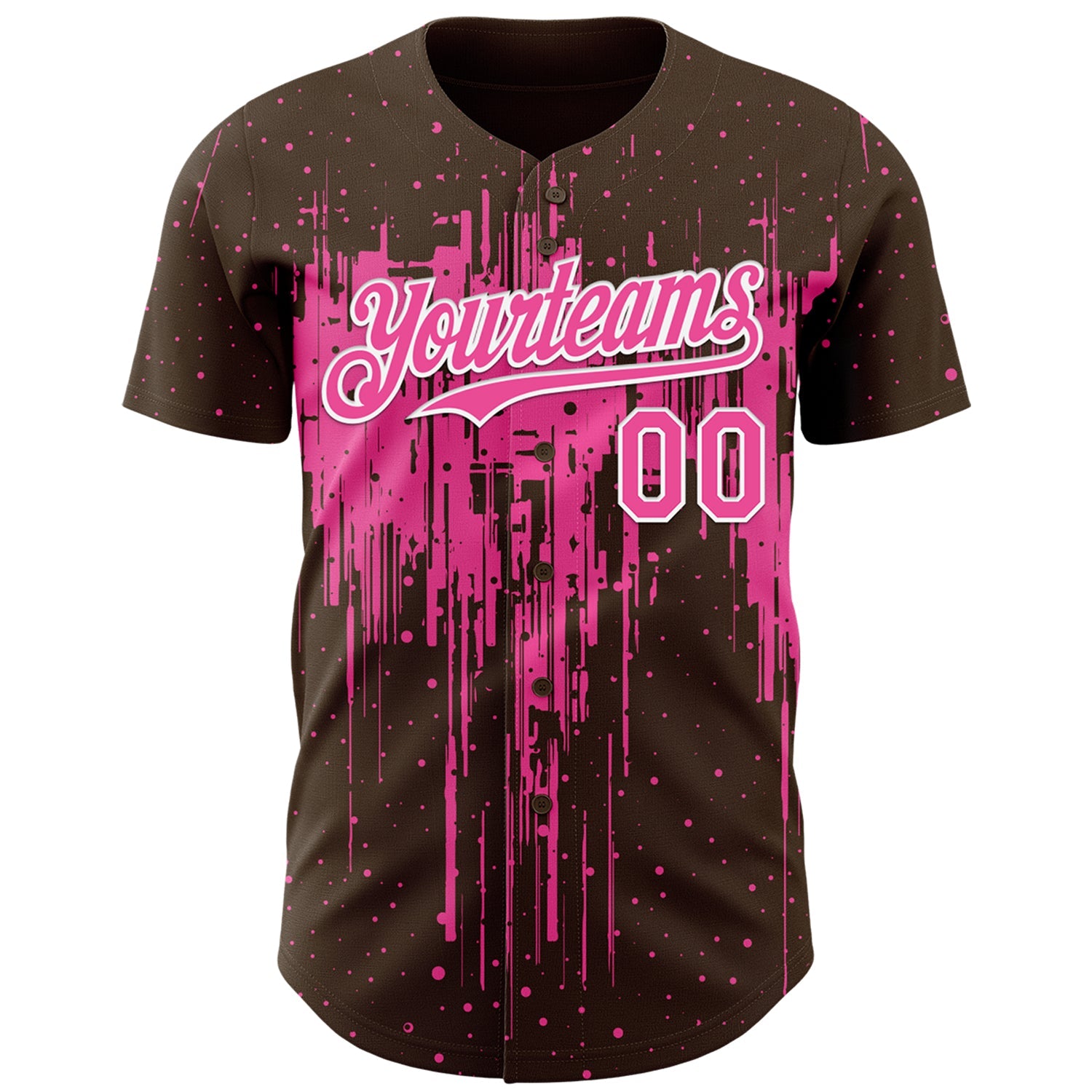 Custom Brown Pink-White 3D Pattern Design Dripping Splatter Paint Authentic Baseball Jersey