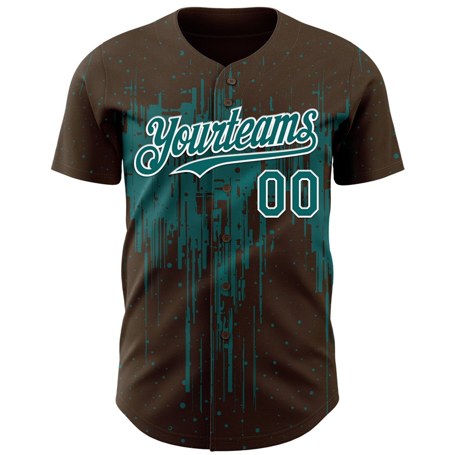 Custom Brown Teal-White 3D Pattern Design Dripping Splatter Paint Authentic Baseball Jersey