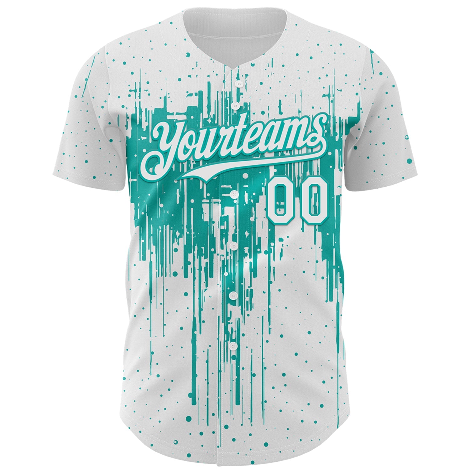 Custom White Aqua 3D Pattern Design Dripping Splatter Paint Authentic Baseball Jersey