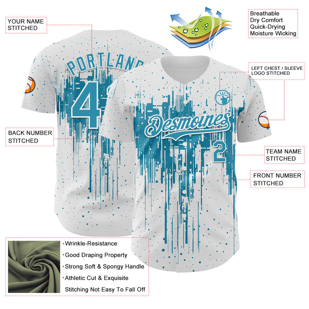 Custom White Panther Blue-White 3D Pattern Design Dripping Splatter Paint Authentic Baseball Jersey
