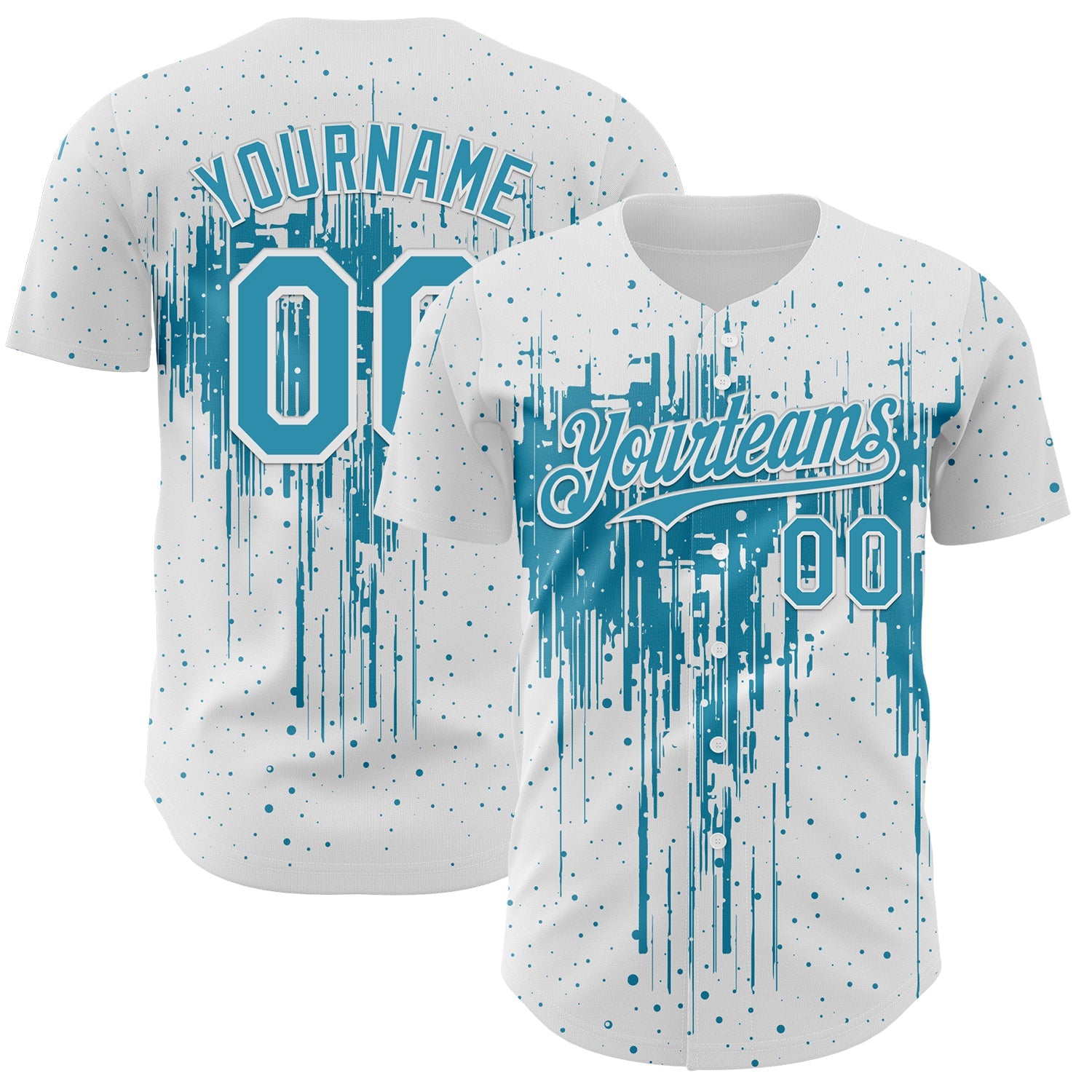 Custom White Panther Blue-White 3D Pattern Design Dripping Splatter Paint Authentic Baseball Jersey