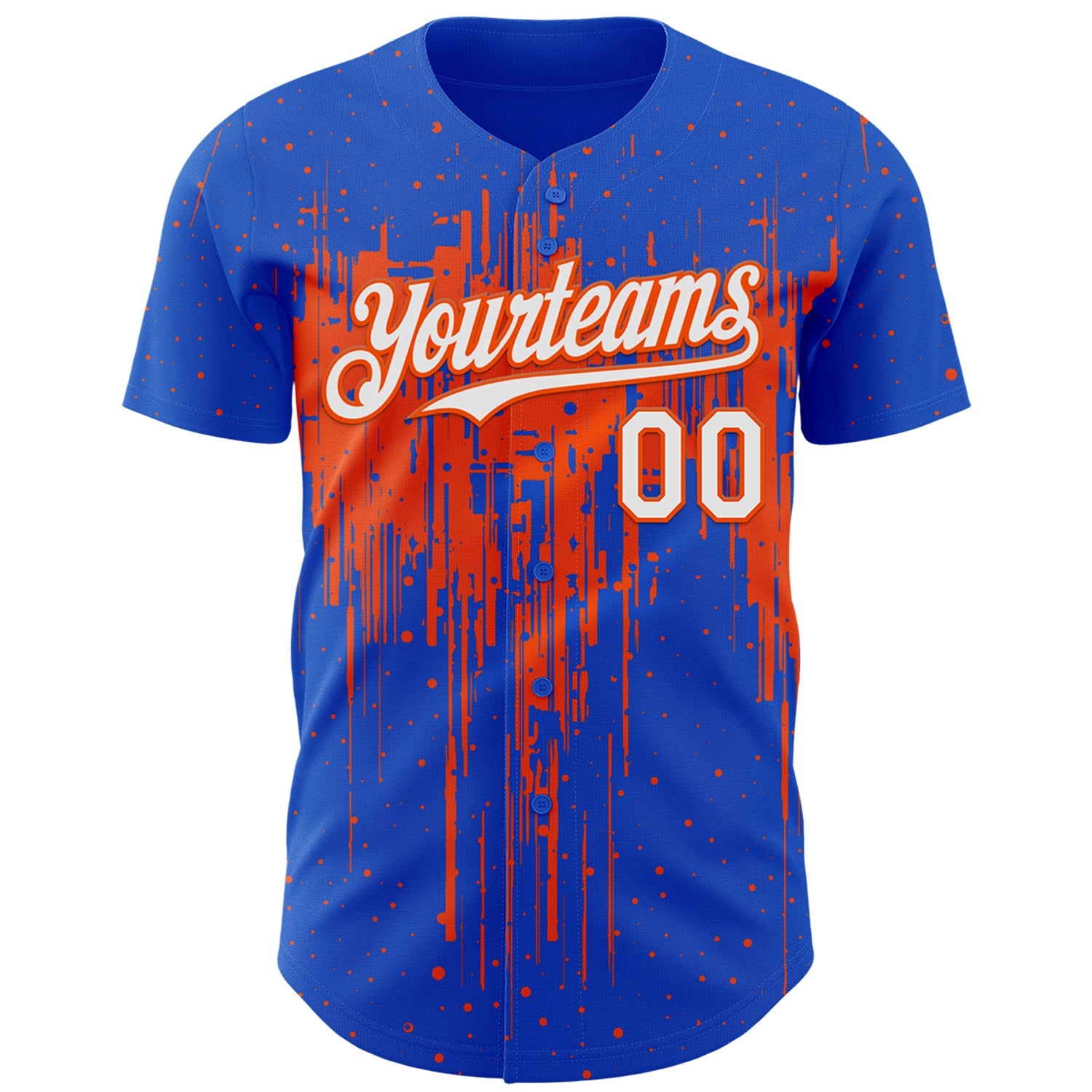 Custom Thunder Blue White-Orange 3D Pattern Design Dripping Splatter Paint Authentic Baseball Jersey