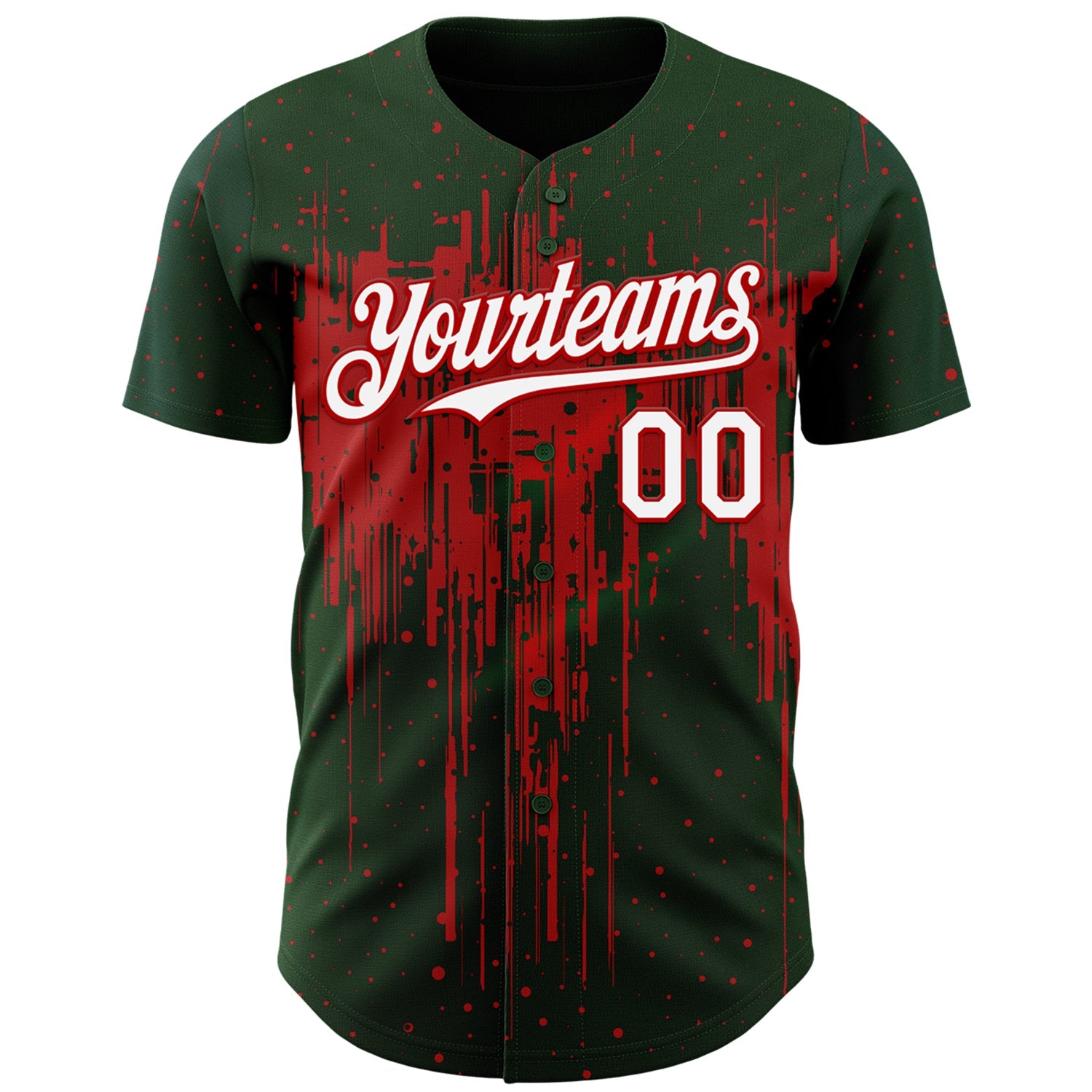 Custom Green White-Red 3D Pattern Design Dripping Splatter Paint Authentic Baseball Jersey