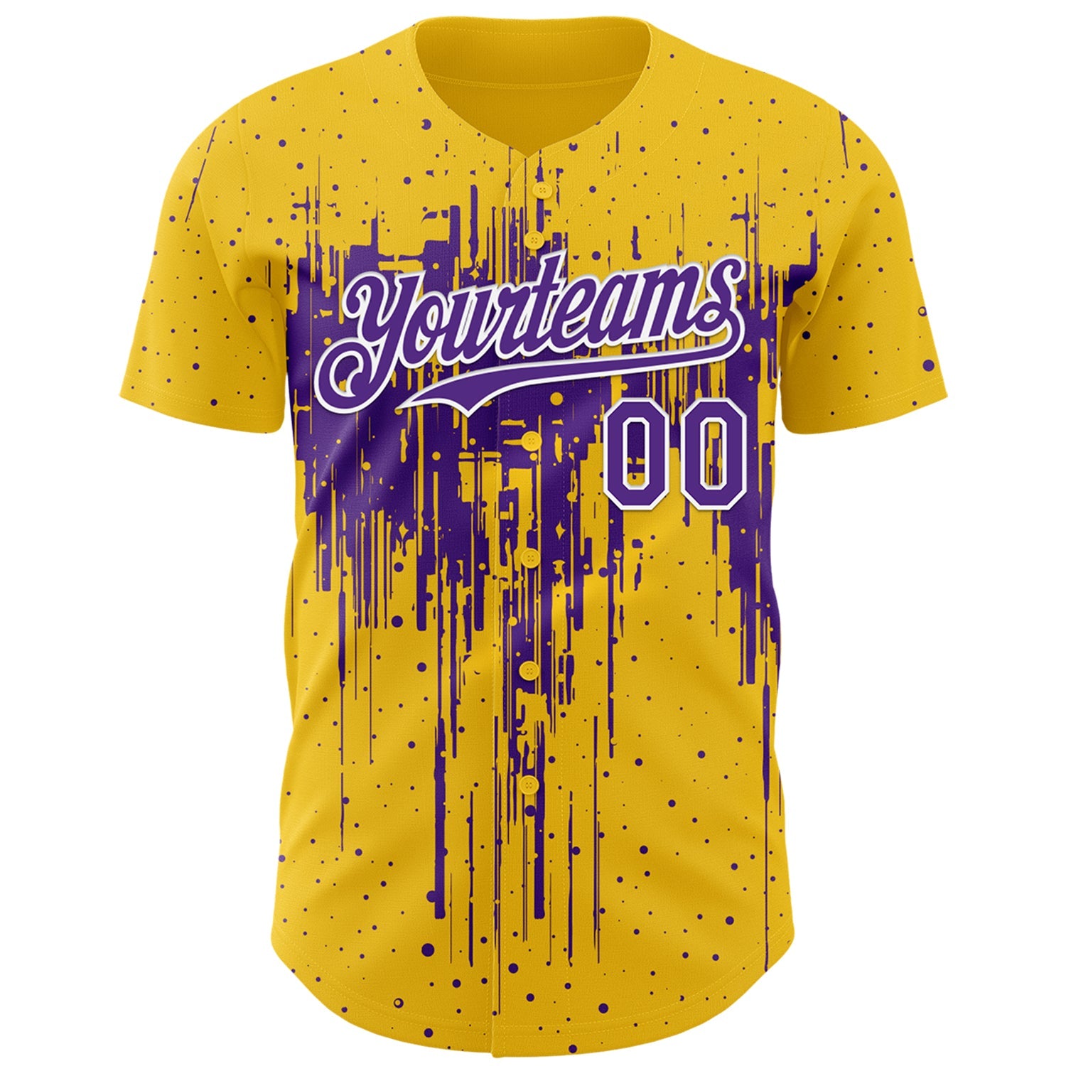 Custom Yellow Purple-White 3D Pattern Design Dripping Splatter Paint Authentic Baseball Jersey