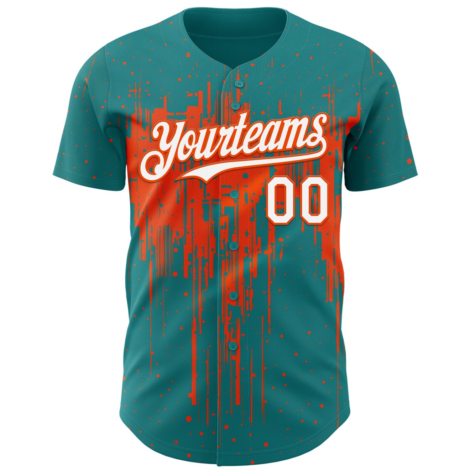 Custom Teal White-Orange 3D Pattern Design Dripping Splatter Paint Authentic Baseball Jersey