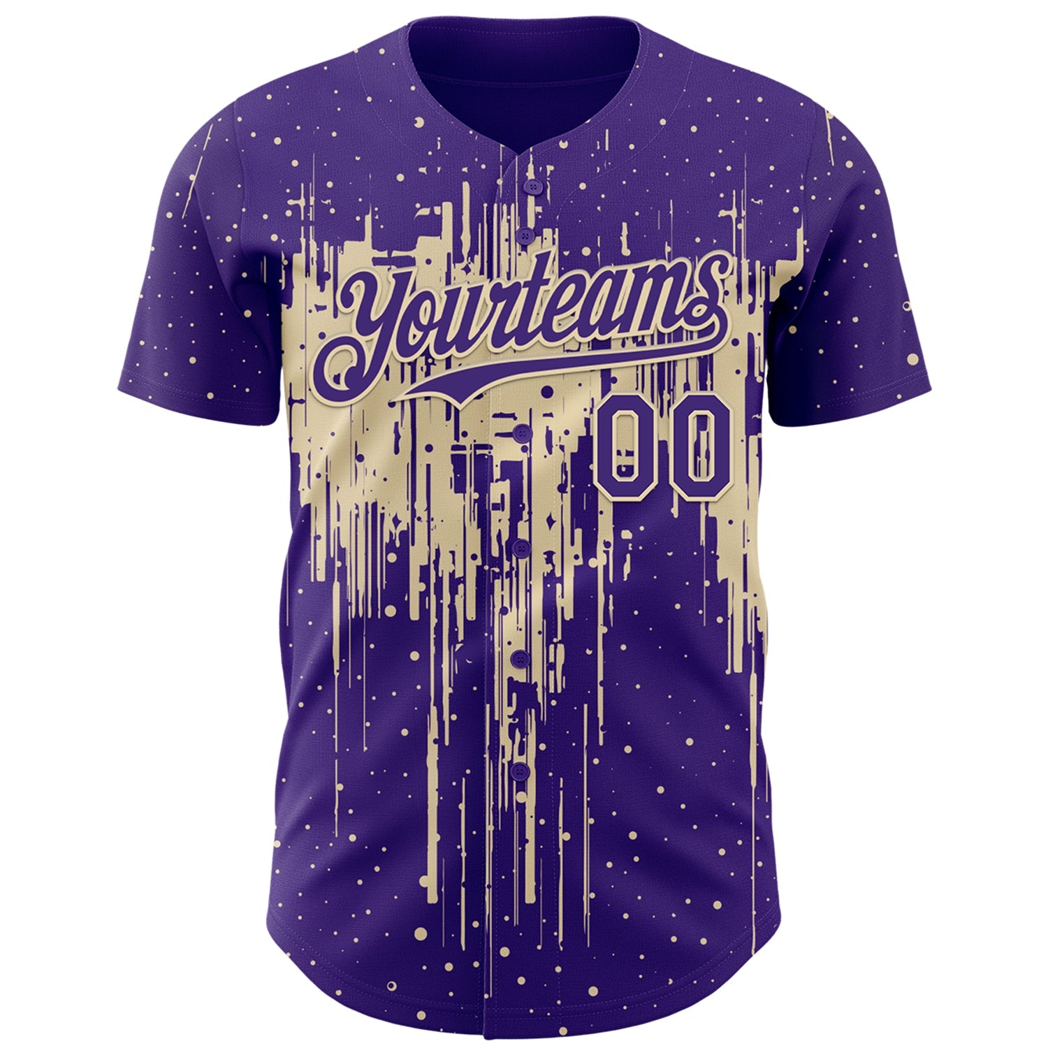 Custom Purple Cream 3D Pattern Design Dripping Splatter Paint Authentic Baseball Jersey