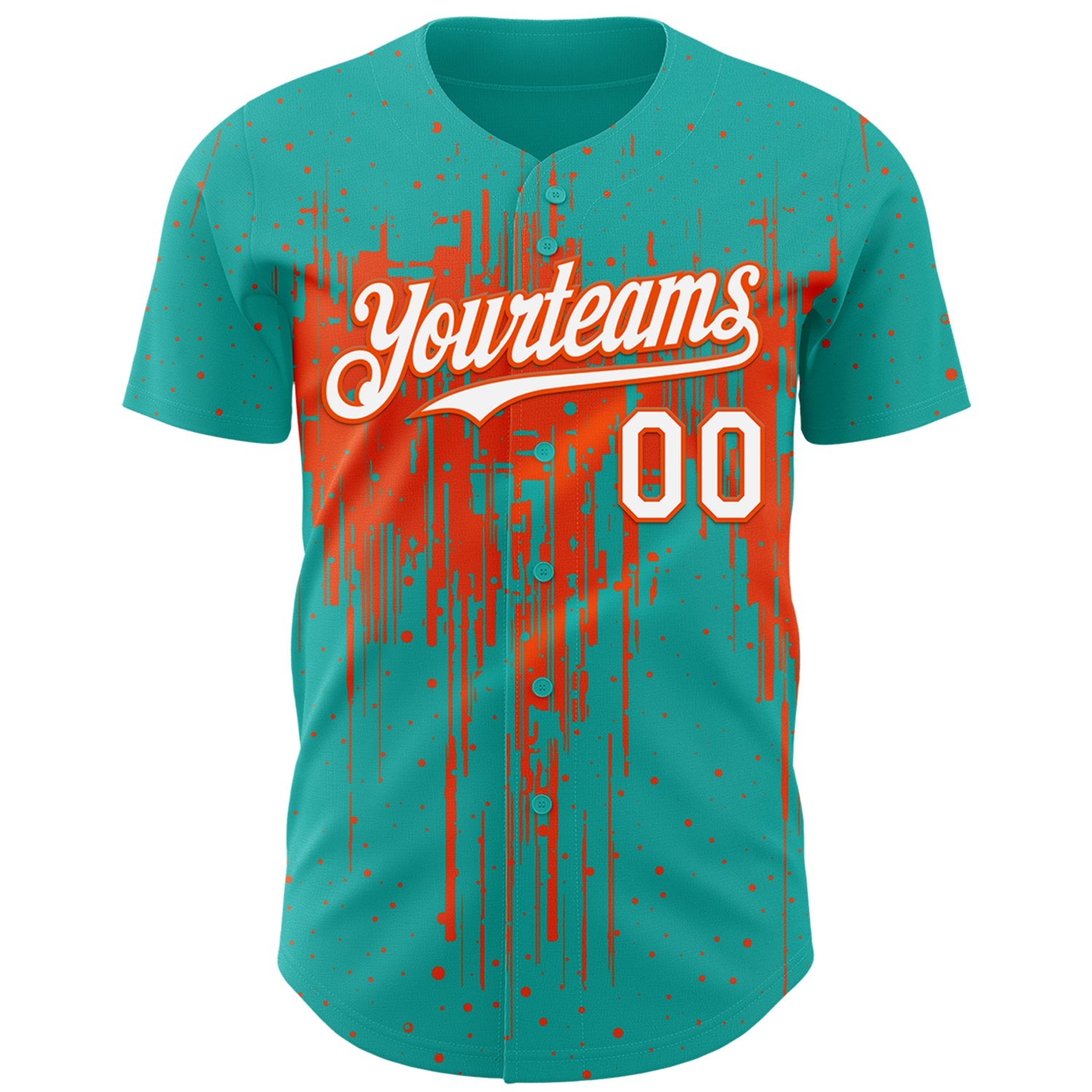 Custom Aqua White-Orange 3D Pattern Design Dripping Splatter Paint Authentic Baseball Jersey