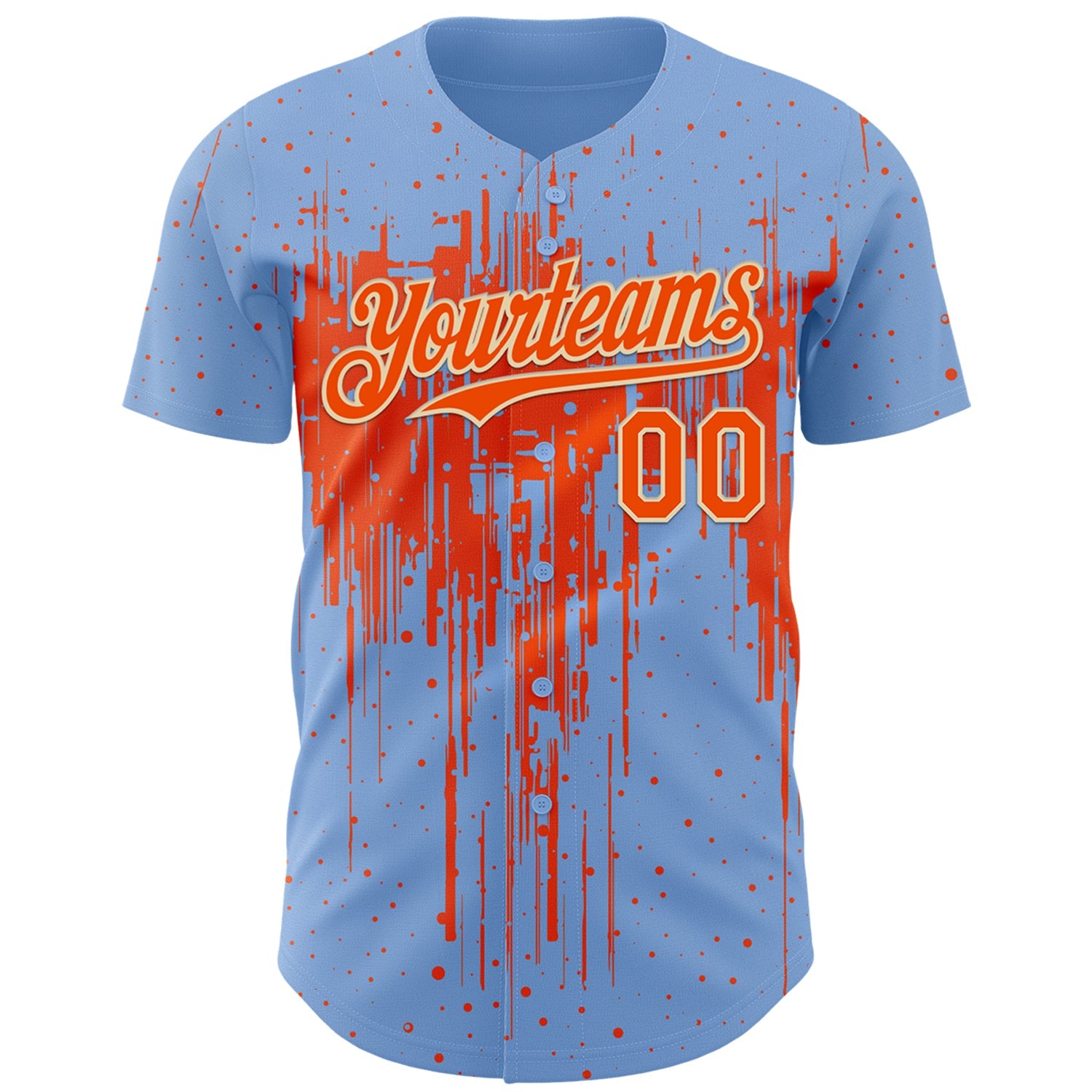 Custom Light Blue Orange-Cream 3D Pattern Design Dripping Splatter Paint Authentic Baseball Jersey