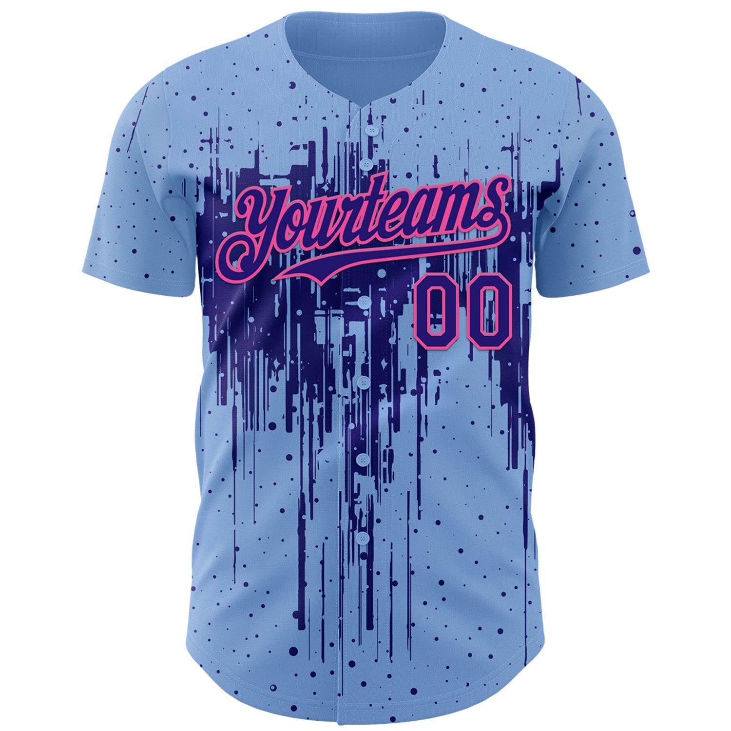 Custom Light Blue Dark Purple-Pink 3D Pattern Design Dripping Splatter Paint Authentic Baseball Jersey