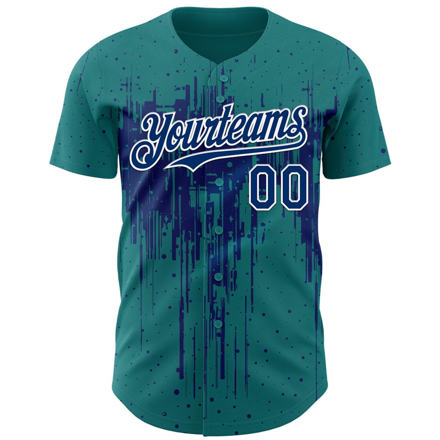 Custom Teal US Navy Blue-White 3D Pattern Design Dripping Splatter Paint Authentic Baseball Jersey