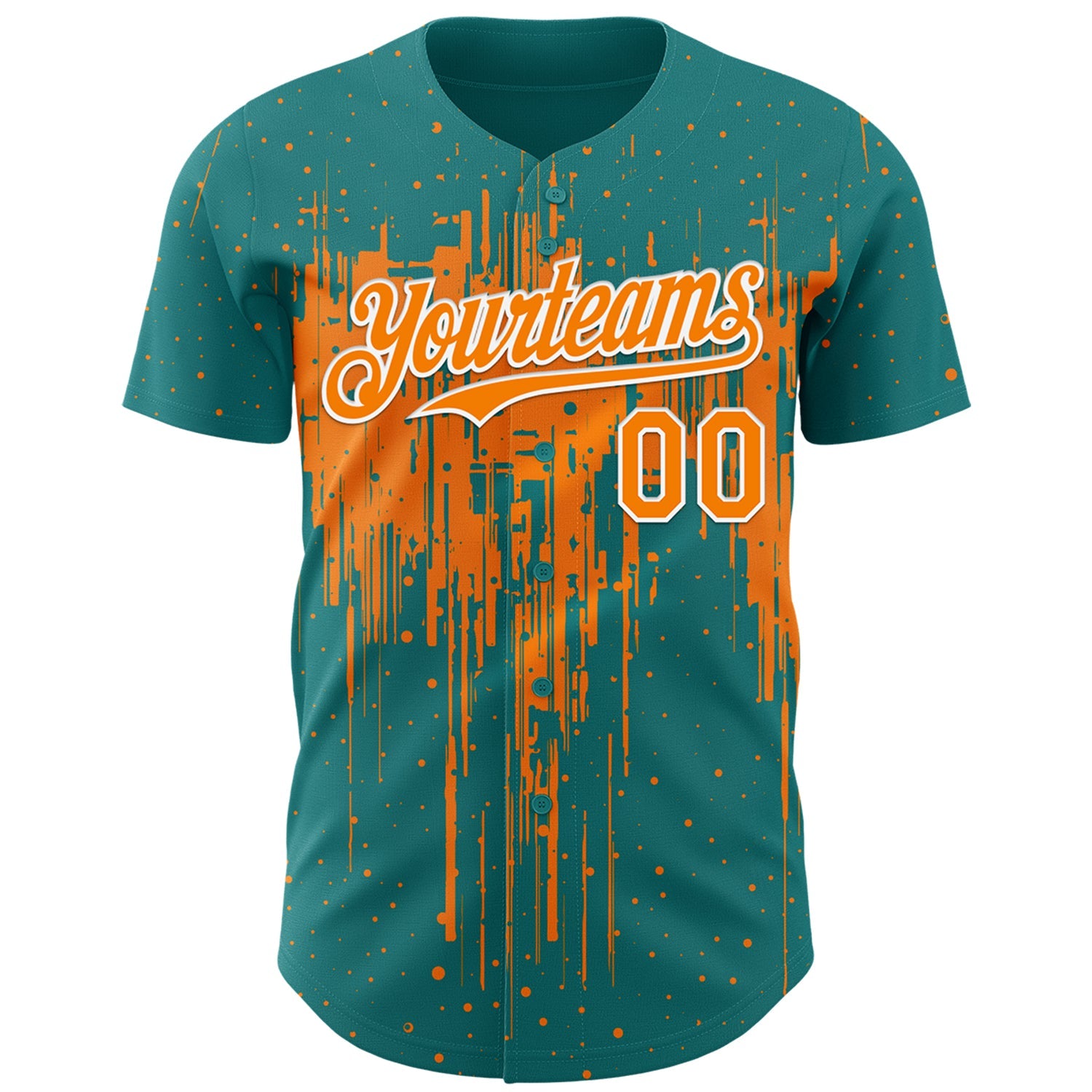 Custom Teal Bay Orange-White 3D Pattern Design Dripping Splatter Paint Authentic Baseball Jersey