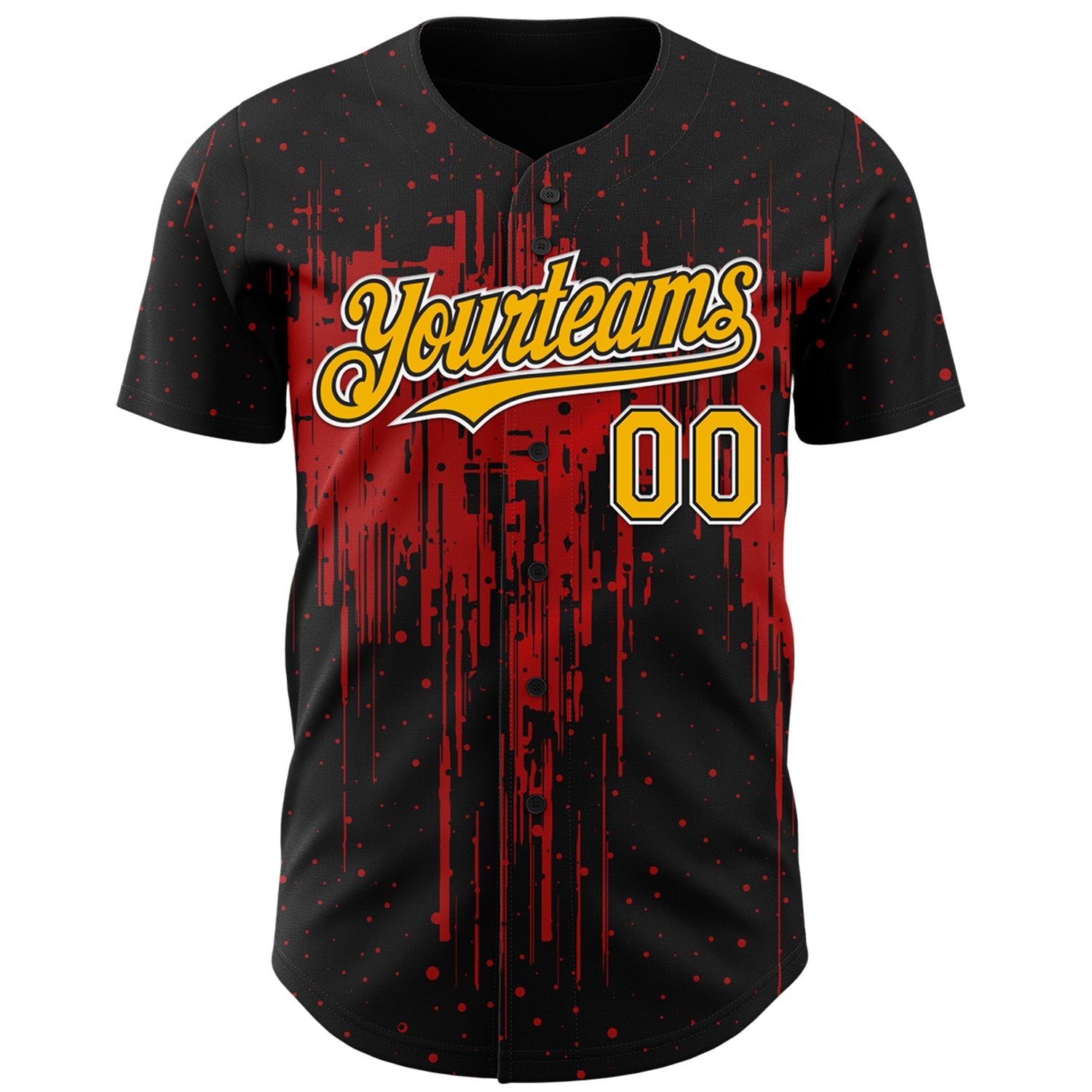 Custom Black Gold Red-White 3D Pattern Design Dripping Splatter Paint Authentic Baseball Jersey