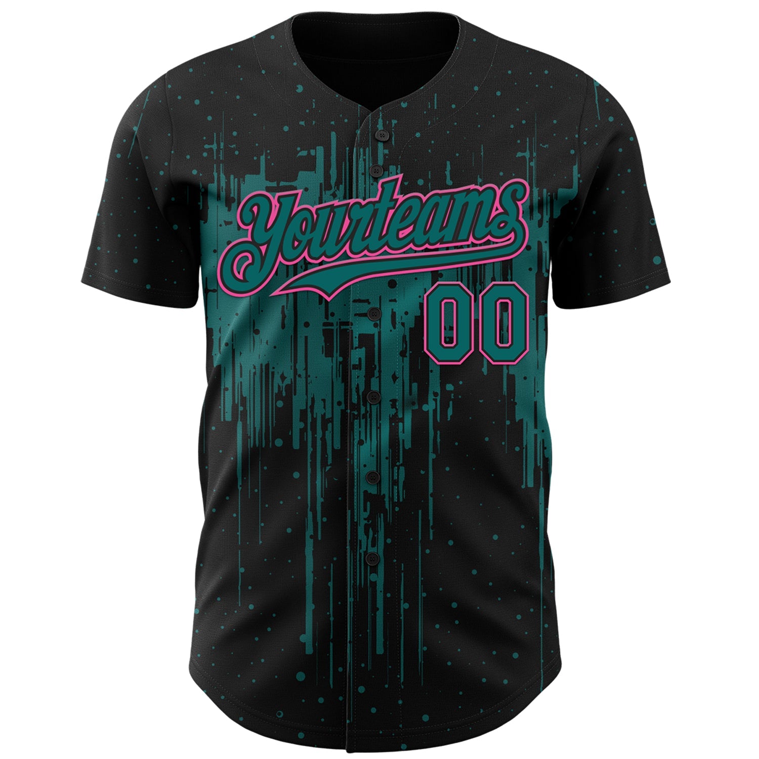 Custom Black Teal-Pink 3D Pattern Design Dripping Splatter Paint Authentic Baseball Jersey