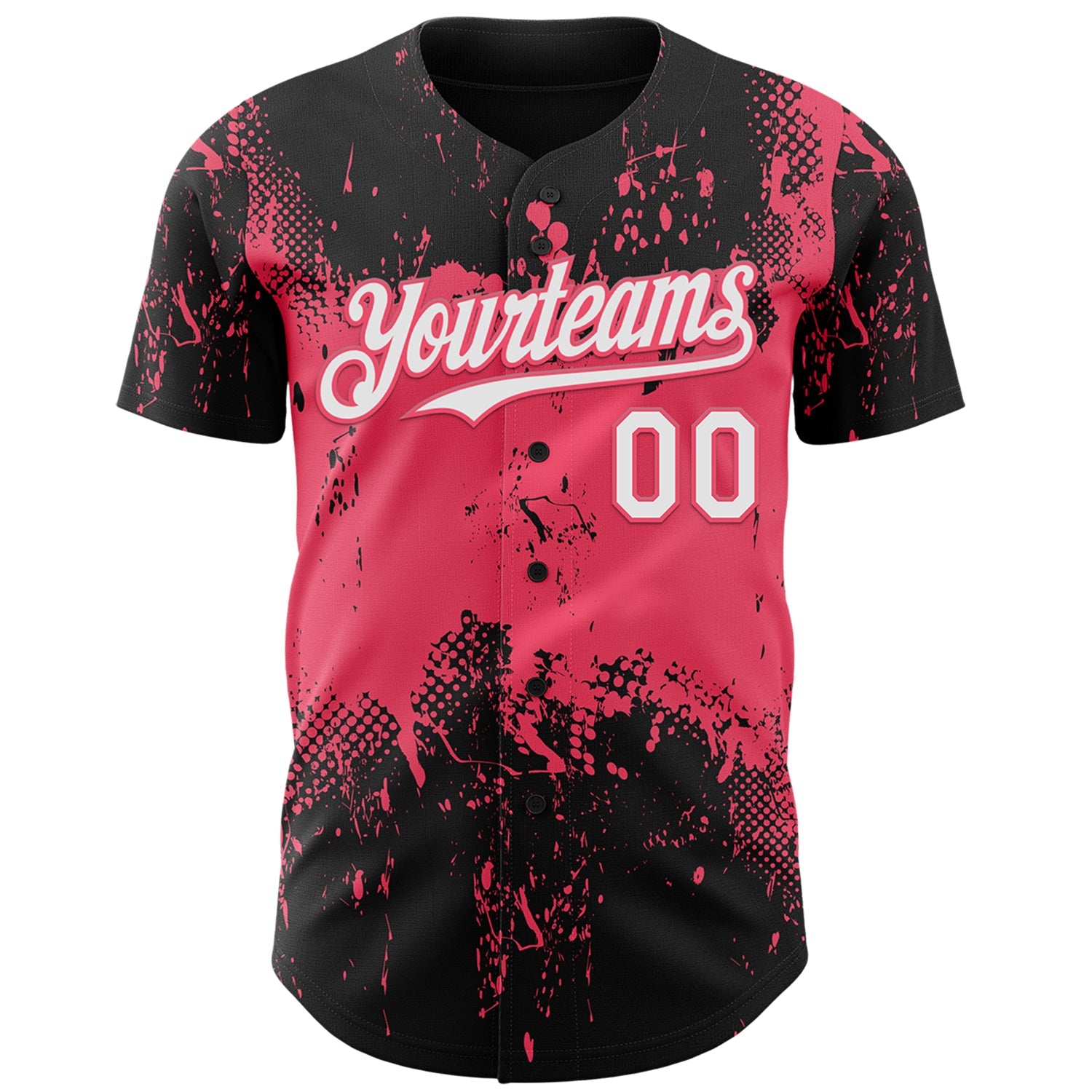 Custom Black White-Neon Pink 3D Pattern Design Abstract Splatter Grunge Paint Authentic Baseball Jersey