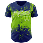 Custom Royal Neon Green-White 3D Pattern Design Abstract Splatter Grunge Paint Authentic Baseball Jersey
