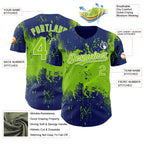 Custom Royal Neon Green-White 3D Pattern Design Abstract Splatter Grunge Paint Authentic Baseball Jersey