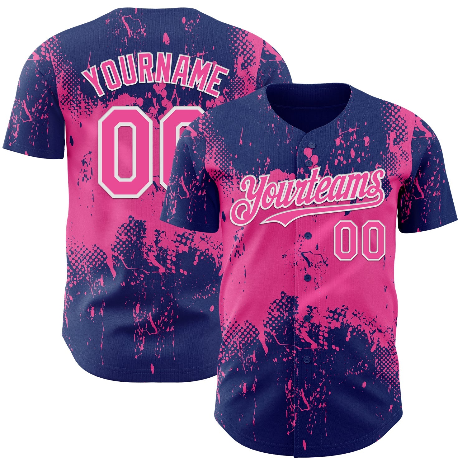 Custom Royal Pink-White 3D Pattern Design Abstract Splatter Grunge Paint Authentic Baseball Jersey