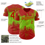 Custom Red Neon Green 3D Pattern Design Abstract Splatter Grunge Paint Authentic Baseball Jersey