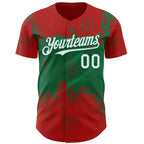 Custom Red White-Kelly Green 3D Pattern Design Abstract Splatter Grunge Paint Authentic Baseball Jersey