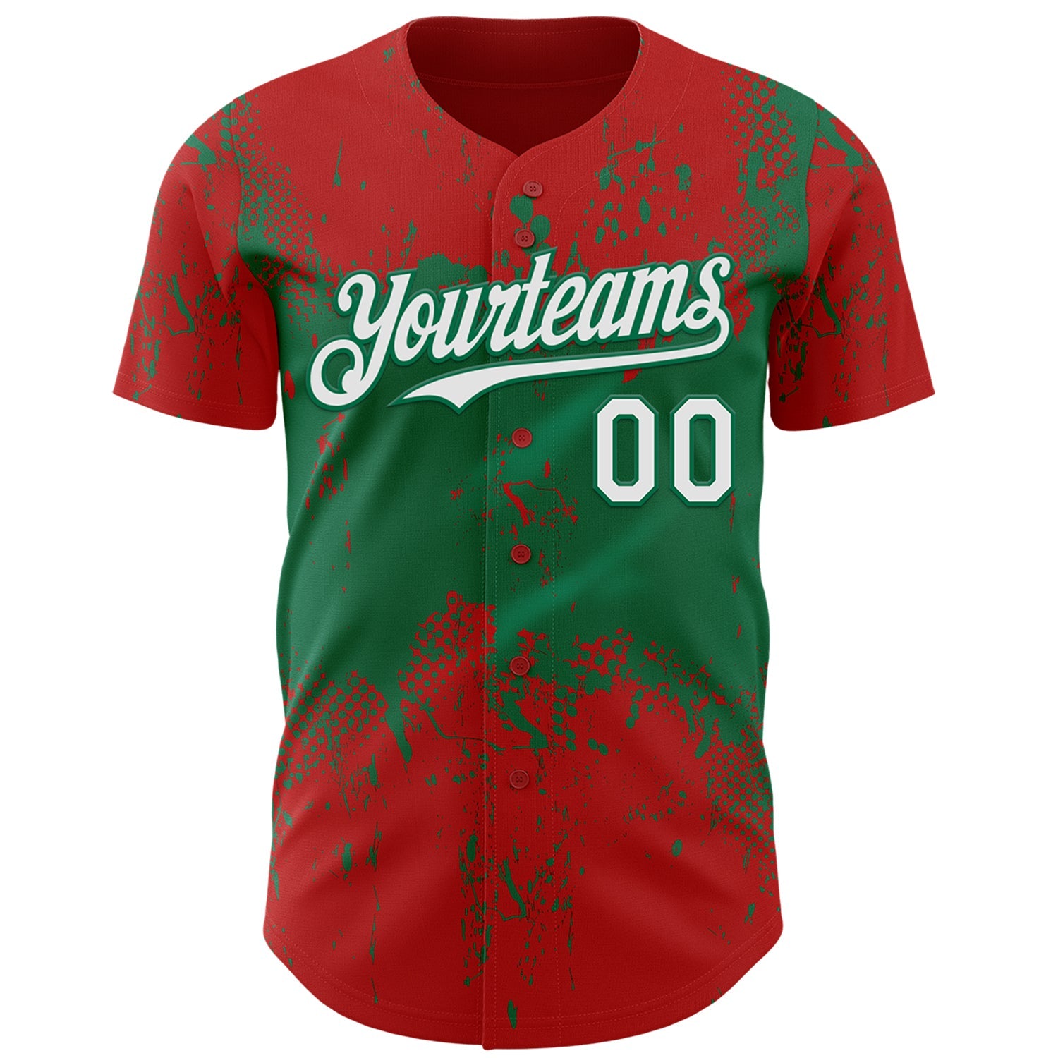 Custom Red White-Kelly Green 3D Pattern Design Abstract Splatter Grunge Paint Authentic Baseball Jersey