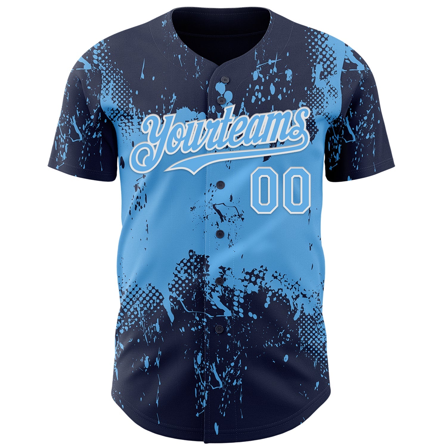 Custom Navy Sky Blue-White 3D Pattern Design Abstract Splatter Grunge Paint Authentic Baseball Jersey
