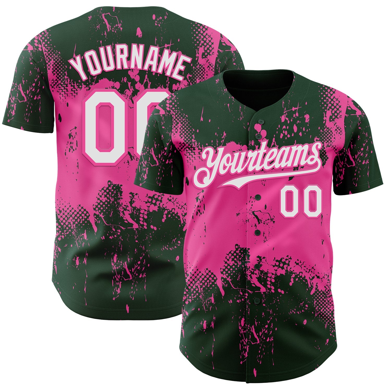 Custom Green White-Pink 3D Pattern Design Abstract Splatter Grunge Paint Authentic Baseball Jersey