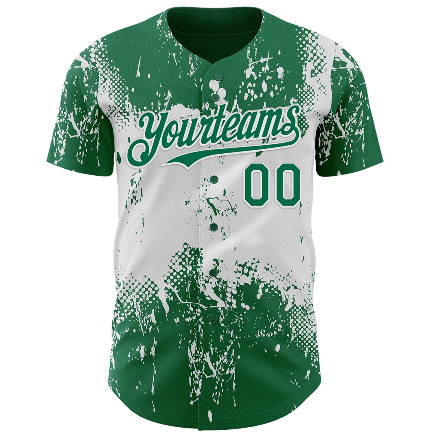 Custom Kelly Green White 3D Pattern Design Abstract Splatter Grunge Paint Authentic Baseball Jersey
