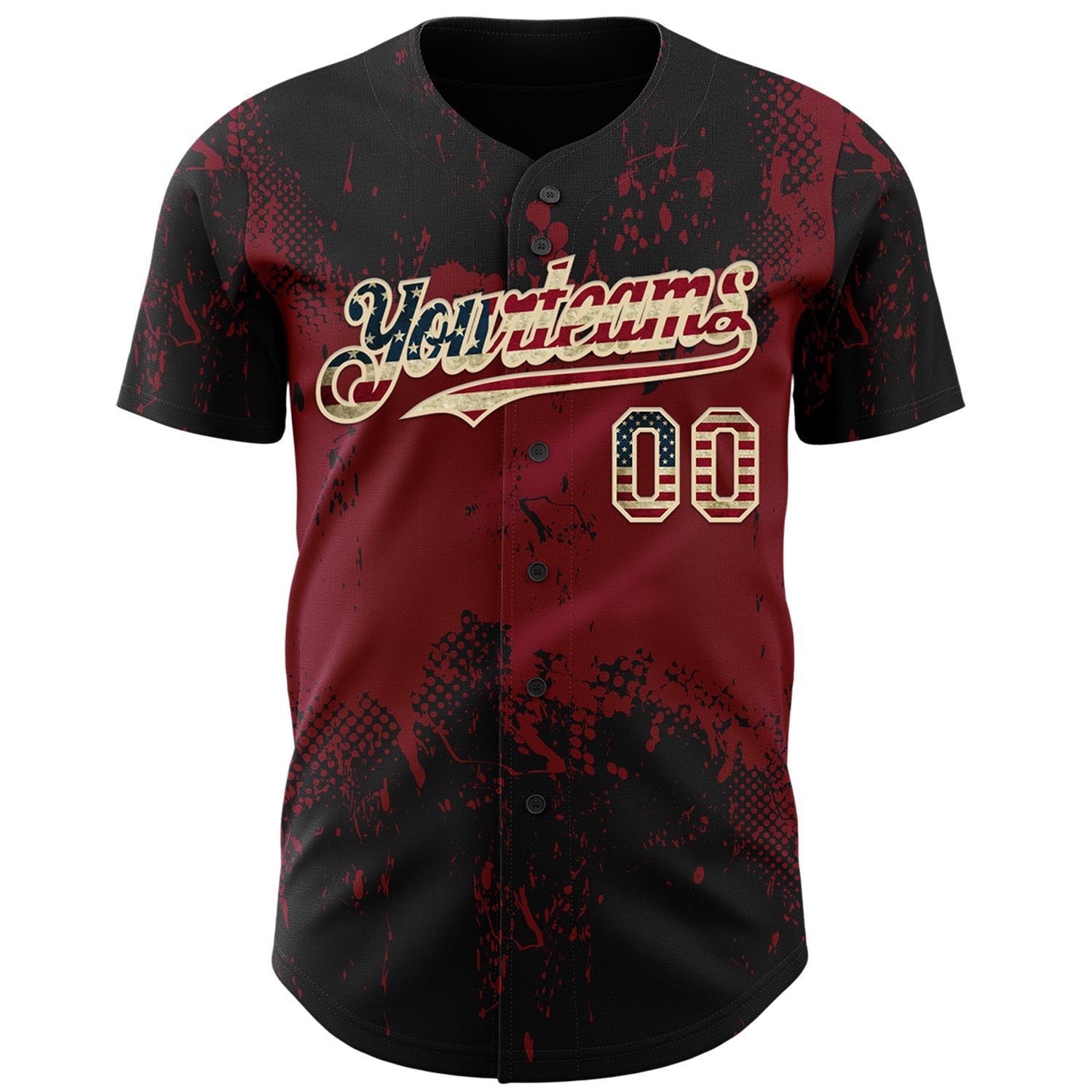 Custom Black Vintage USA Flag Crimson-Cream 3D Pattern Design Abstract Splatter Grunge Paint Authentic Baseball Jersey