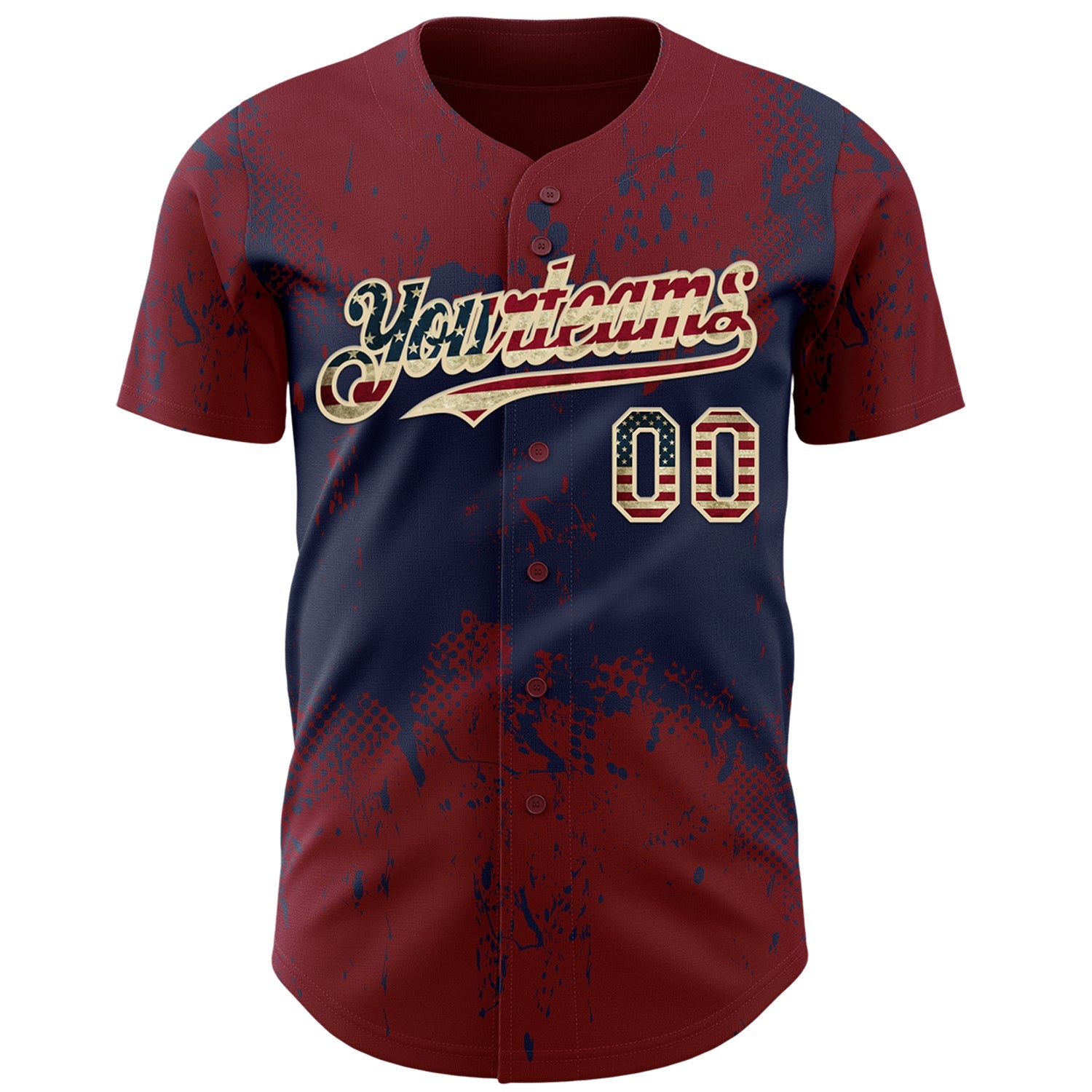 Custom Crimson Vintage USA Flag Navy-Cream 3D Pattern Design Abstract Splatter Grunge Paint Authentic Baseball Jersey