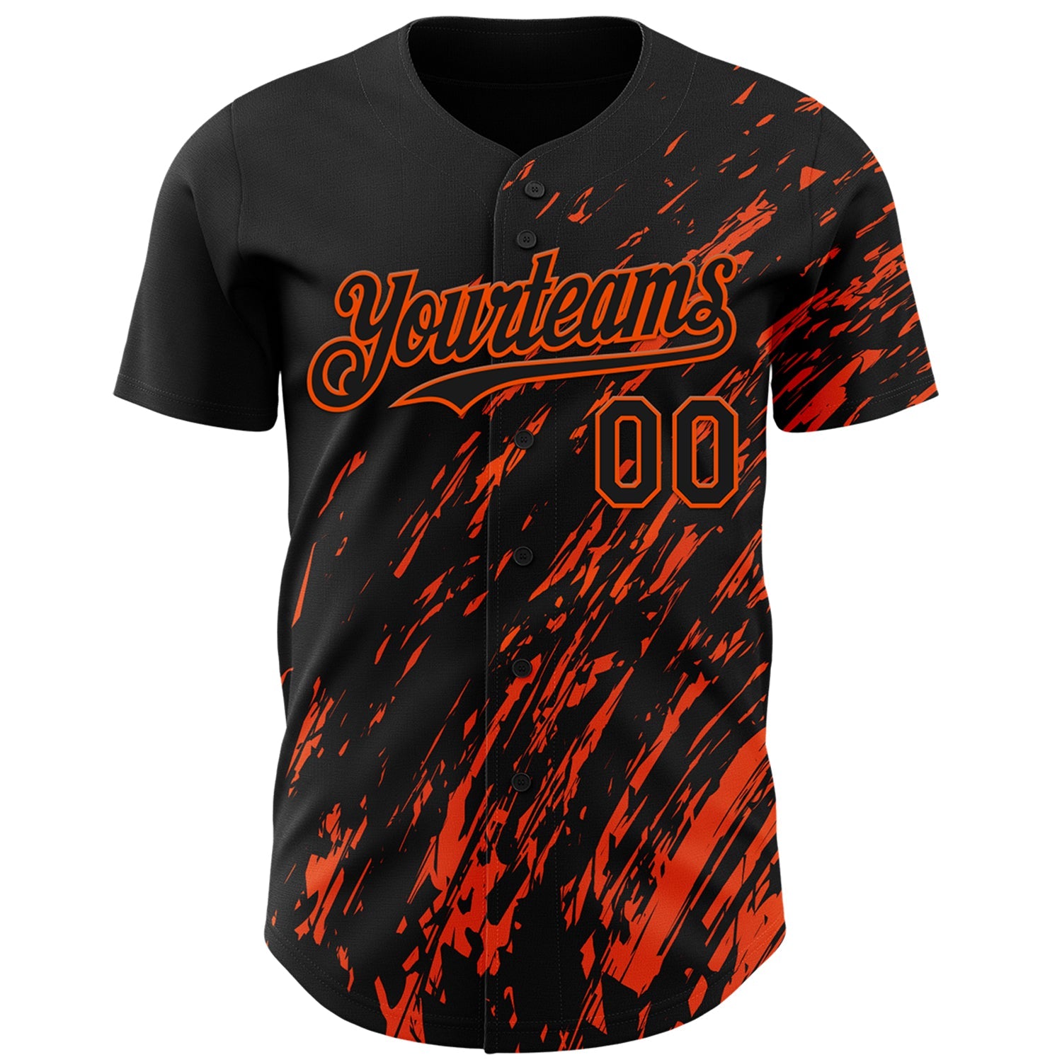 Custom Black Orange 3D Pattern Design Paint Stroke Grunge Streak Authentic Baseball Jersey