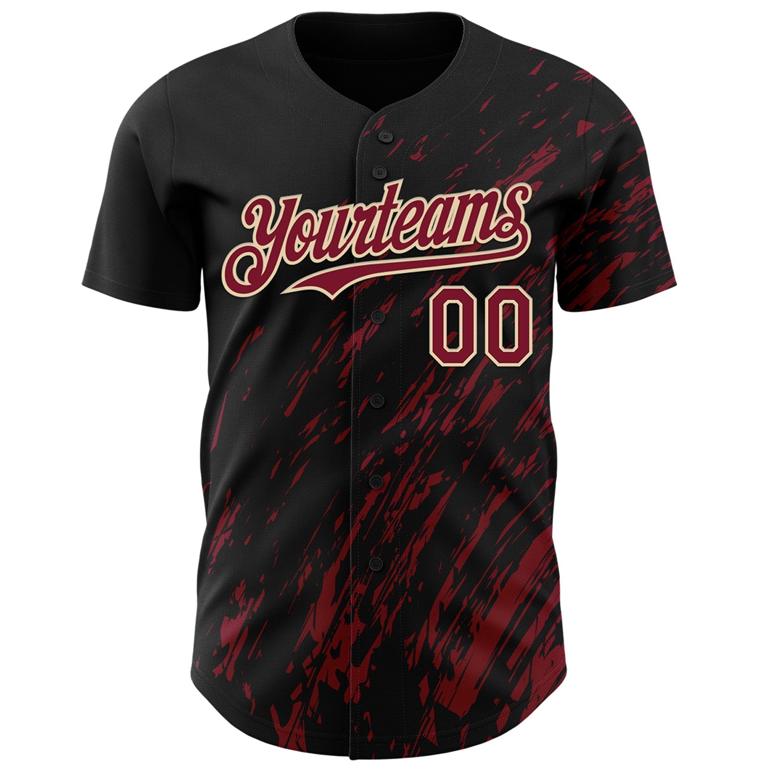 Custom Black Crimson-Cream 3D Pattern Design Paint Stroke Grunge Streak Authentic Baseball Jersey