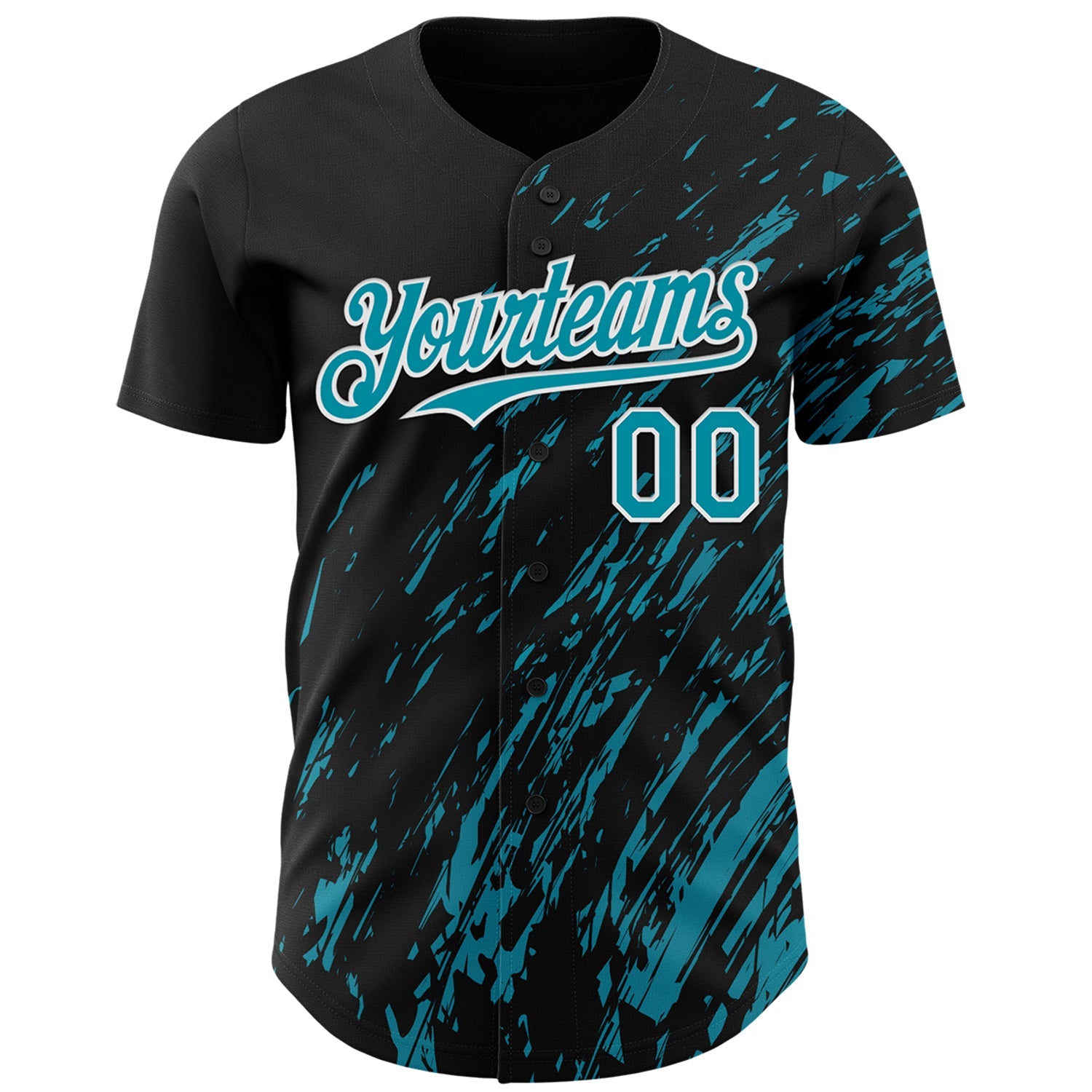 Custom Black Teal-White 3D Pattern Design Paint Stroke Grunge Streak Authentic Baseball Jersey