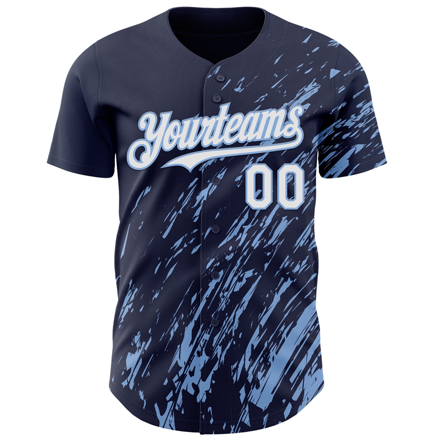 Custom Navy White-Light Blue 3D Pattern Design Paint Stroke Grunge Streak Authentic Baseball Jersey