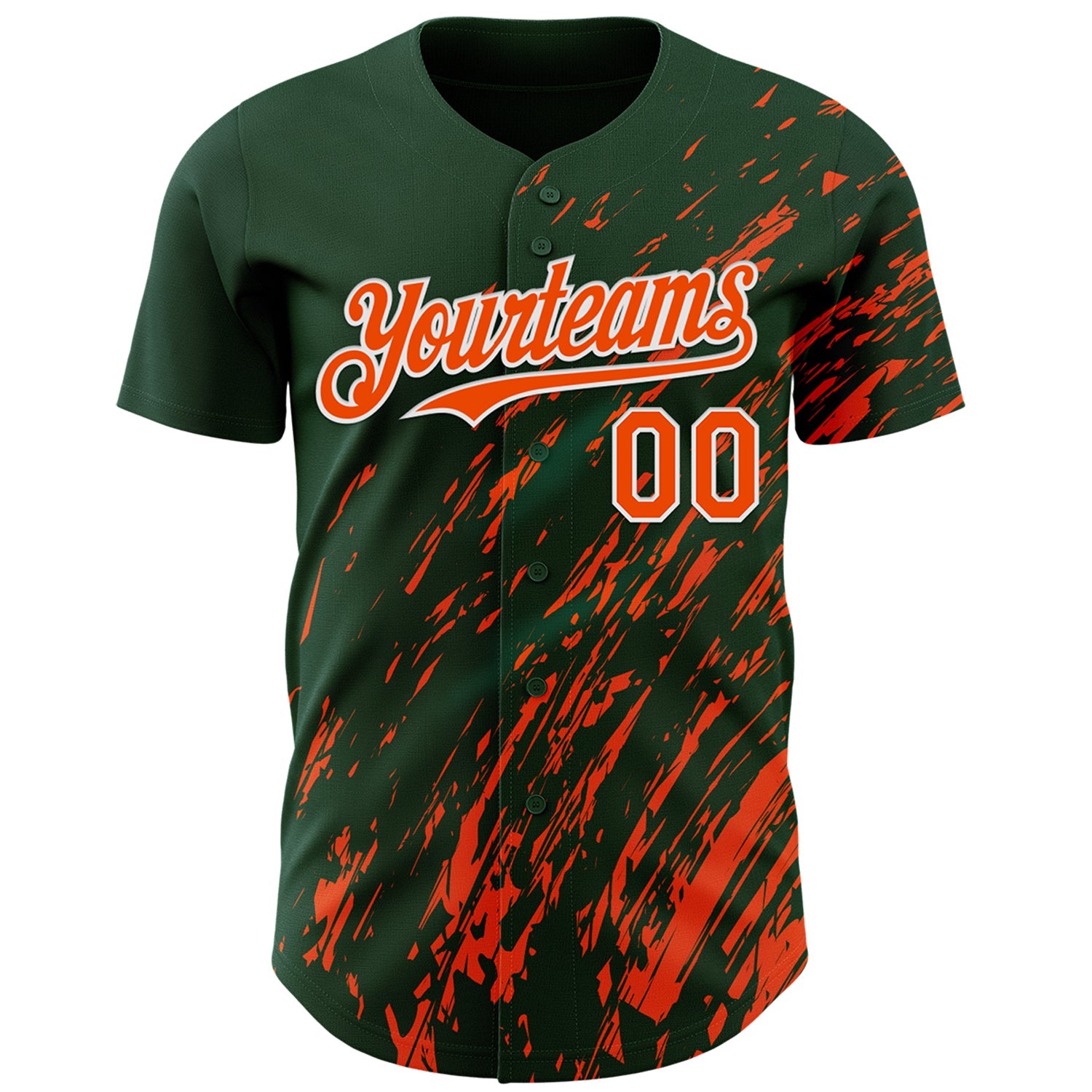 Custom Green Orange-White 3D Pattern Design Paint Stroke Grunge Streak Authentic Baseball Jersey