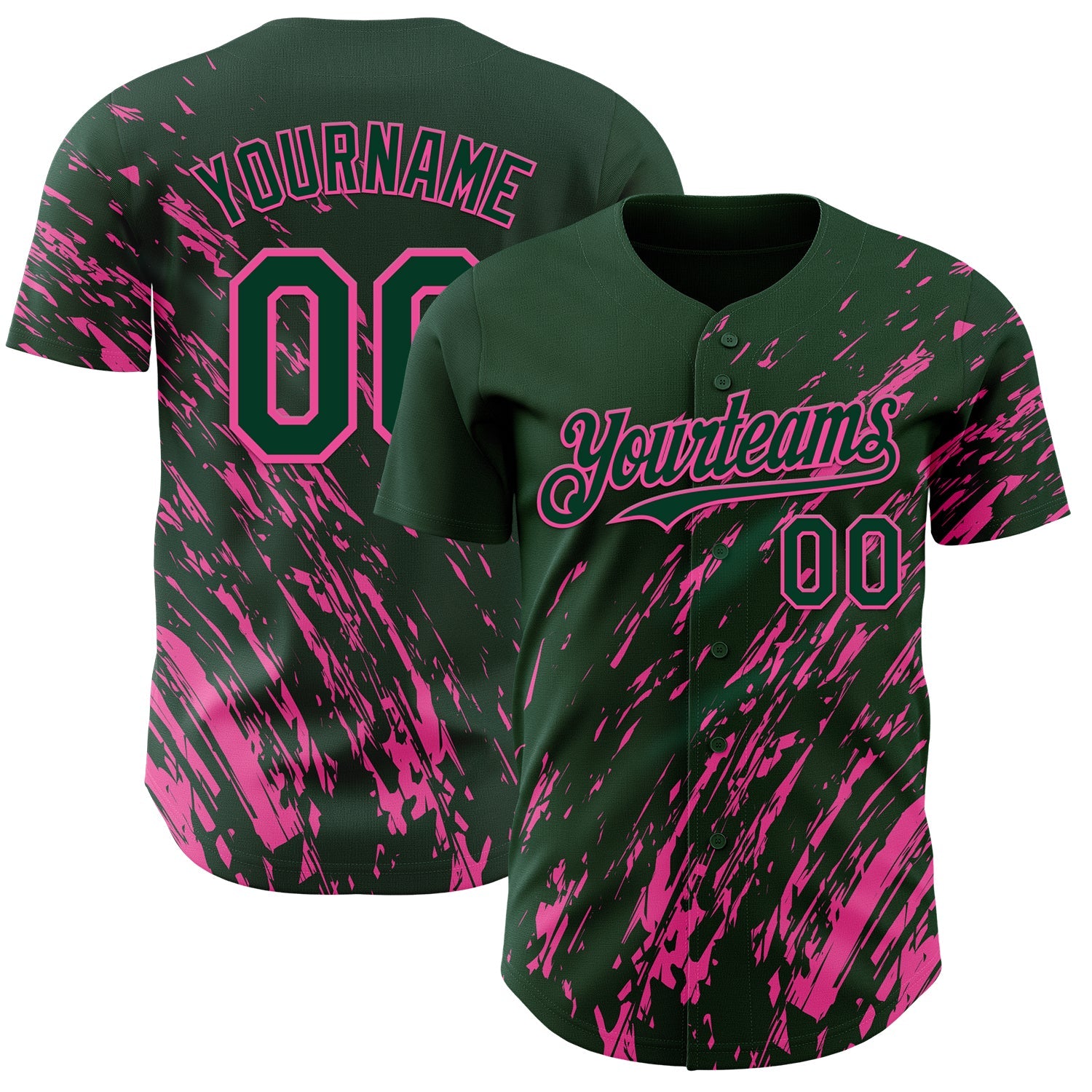 Custom Green Pink 3D Pattern Design Paint Stroke Grunge Streak Authentic Baseball Jersey
