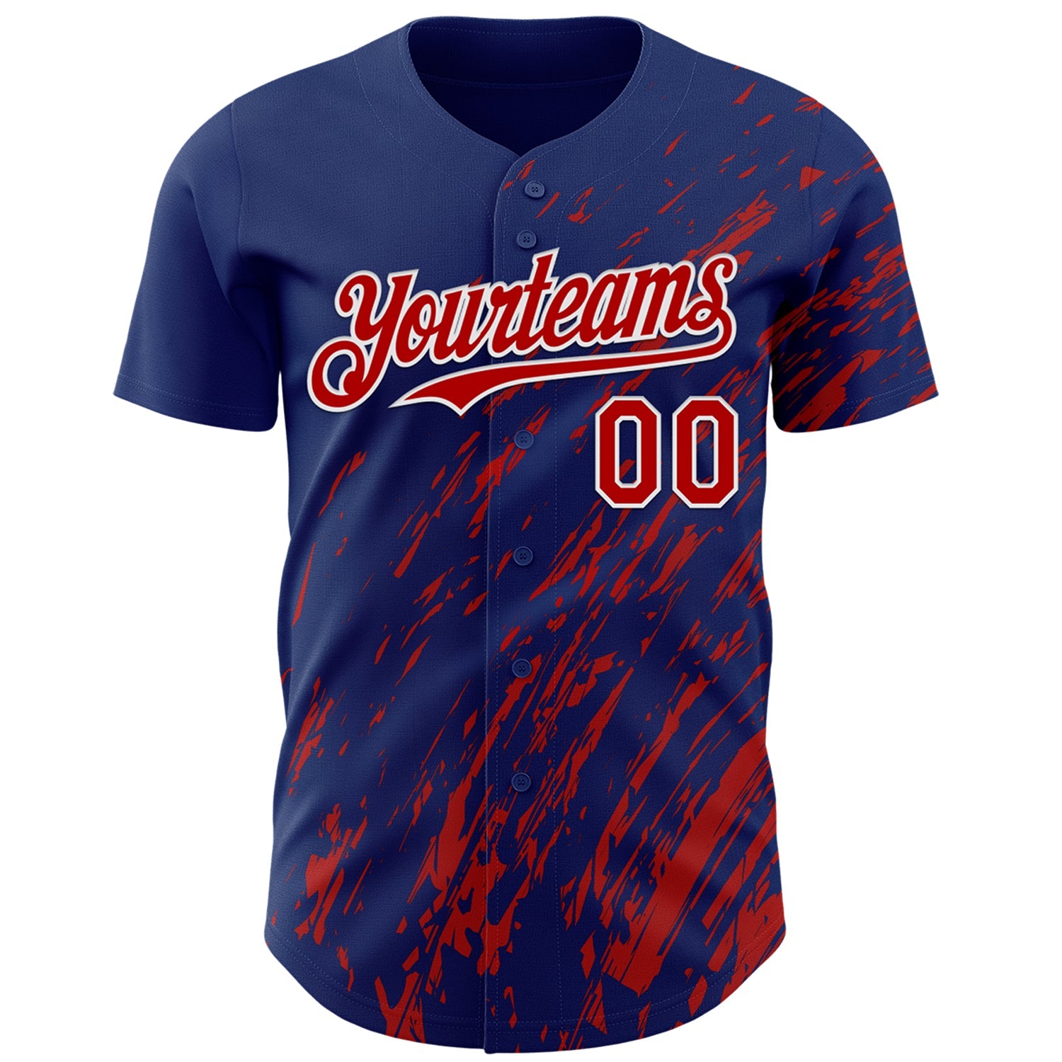 Custom Royal Red-White 3D Pattern Design Paint Stroke Grunge Streak Authentic Baseball Jersey