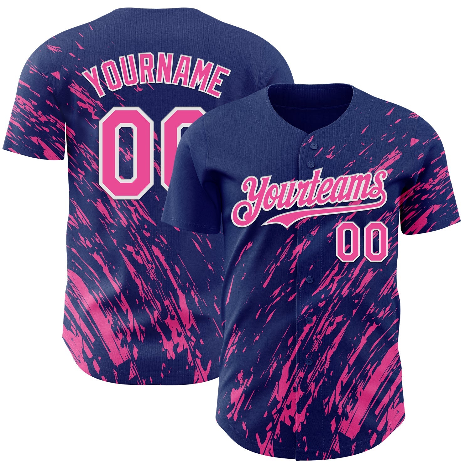 Custom Royal Pink-White 3D Pattern Design Paint Stroke Grunge Streak Authentic Baseball Jersey