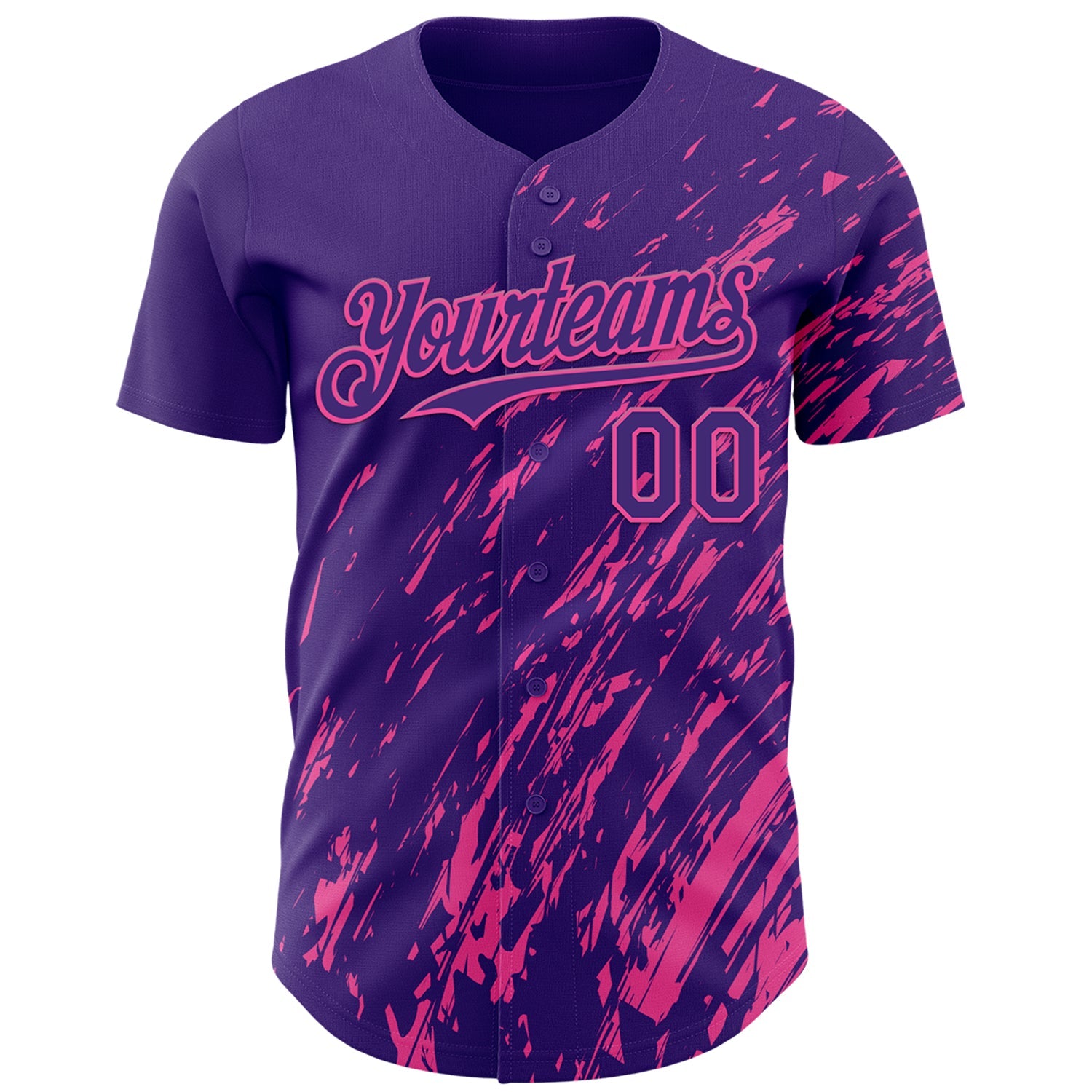 Custom Purple Pink 3D Pattern Design Paint Stroke Grunge Streak Authentic Baseball Jersey