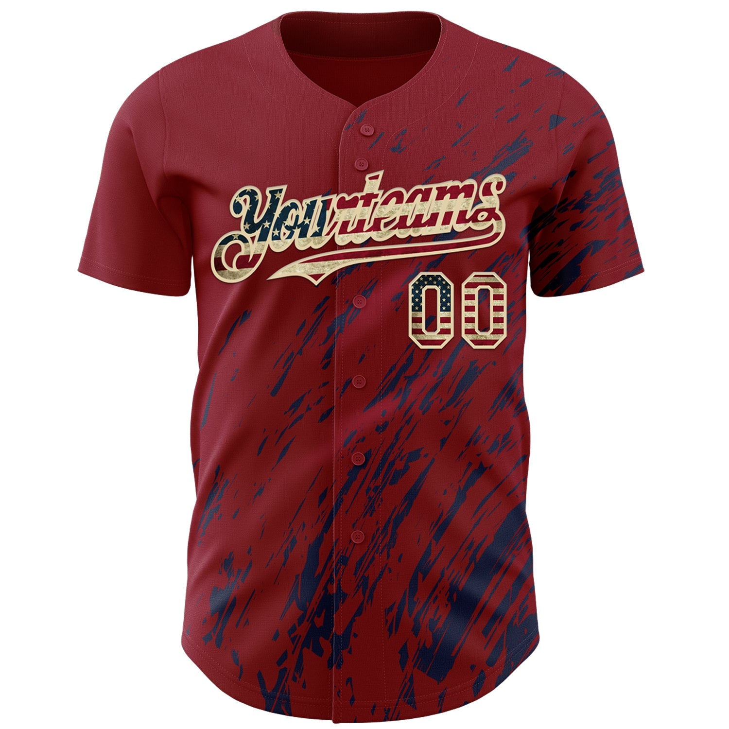 Custom Crimson Vintage USA Flag Navy-Cream 3D Pattern Design Paint Stroke Grunge Streak Authentic Baseball Jersey