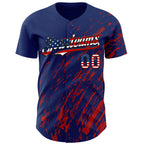 Custom Royal USA Flag Red-Black 3D Pattern Design Paint Stroke Grunge Streak Authentic Baseball Jersey