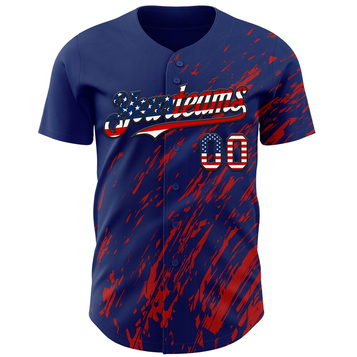 Custom Royal USA Flag Red-Black 3D Pattern Design Paint Stroke Grunge Streak Authentic Baseball Jersey