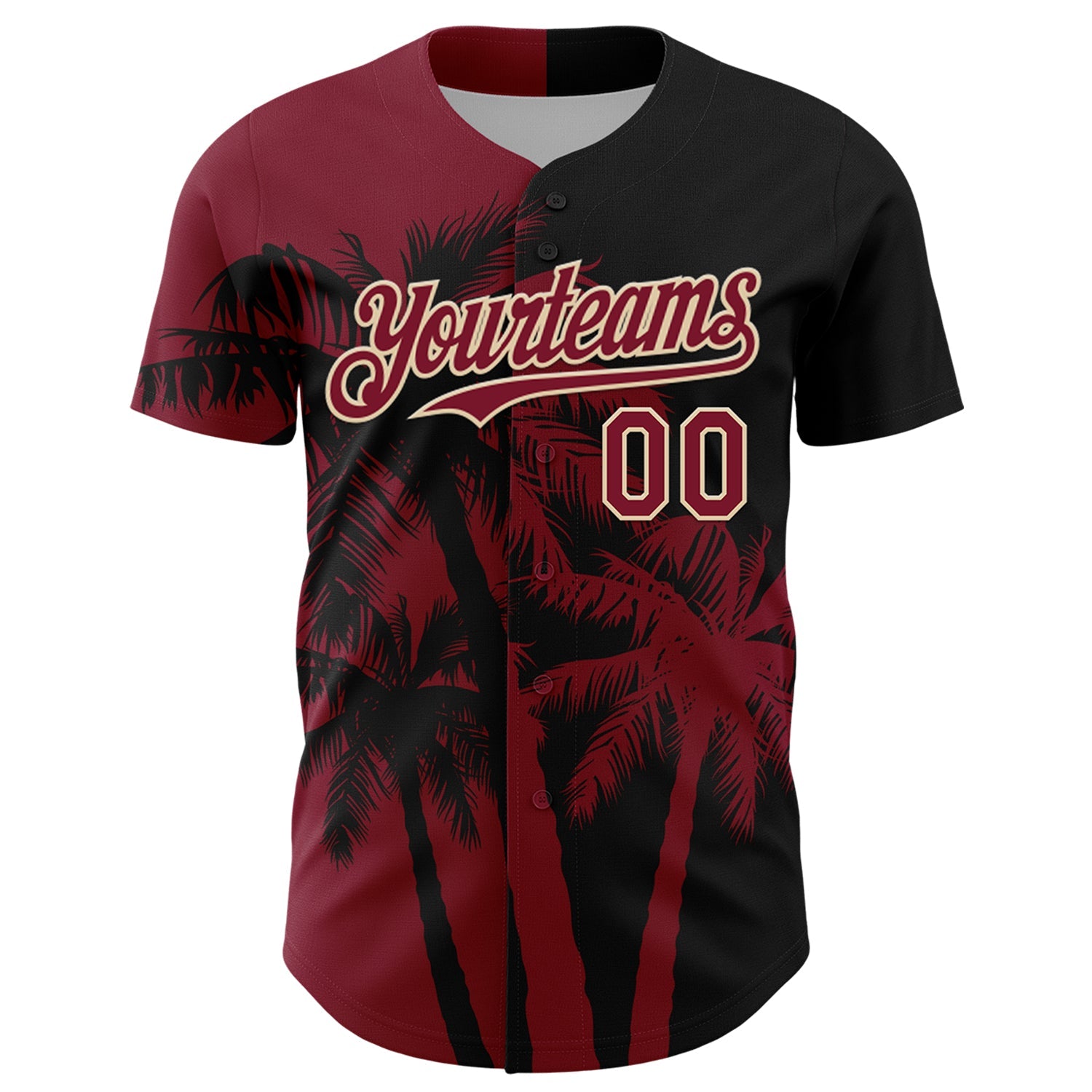 Custom Black Crimson-City Cream 3D Pattern Design Hawaii Palm Trees Tropical Coconut Authentic Baseball Jersey